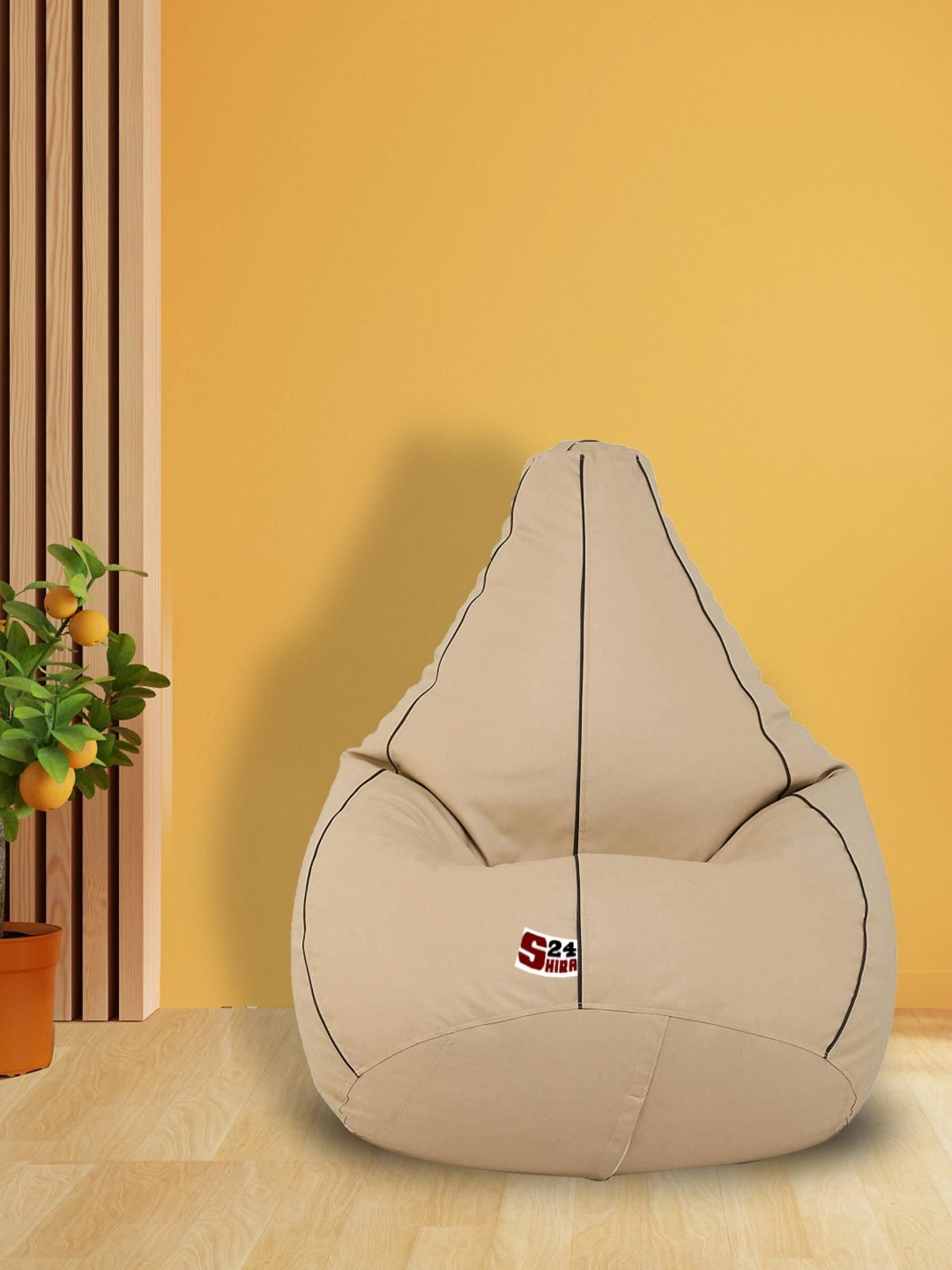

SHIRA 24 Beige & Black Tear Drop Bean Bag Cover, Cream