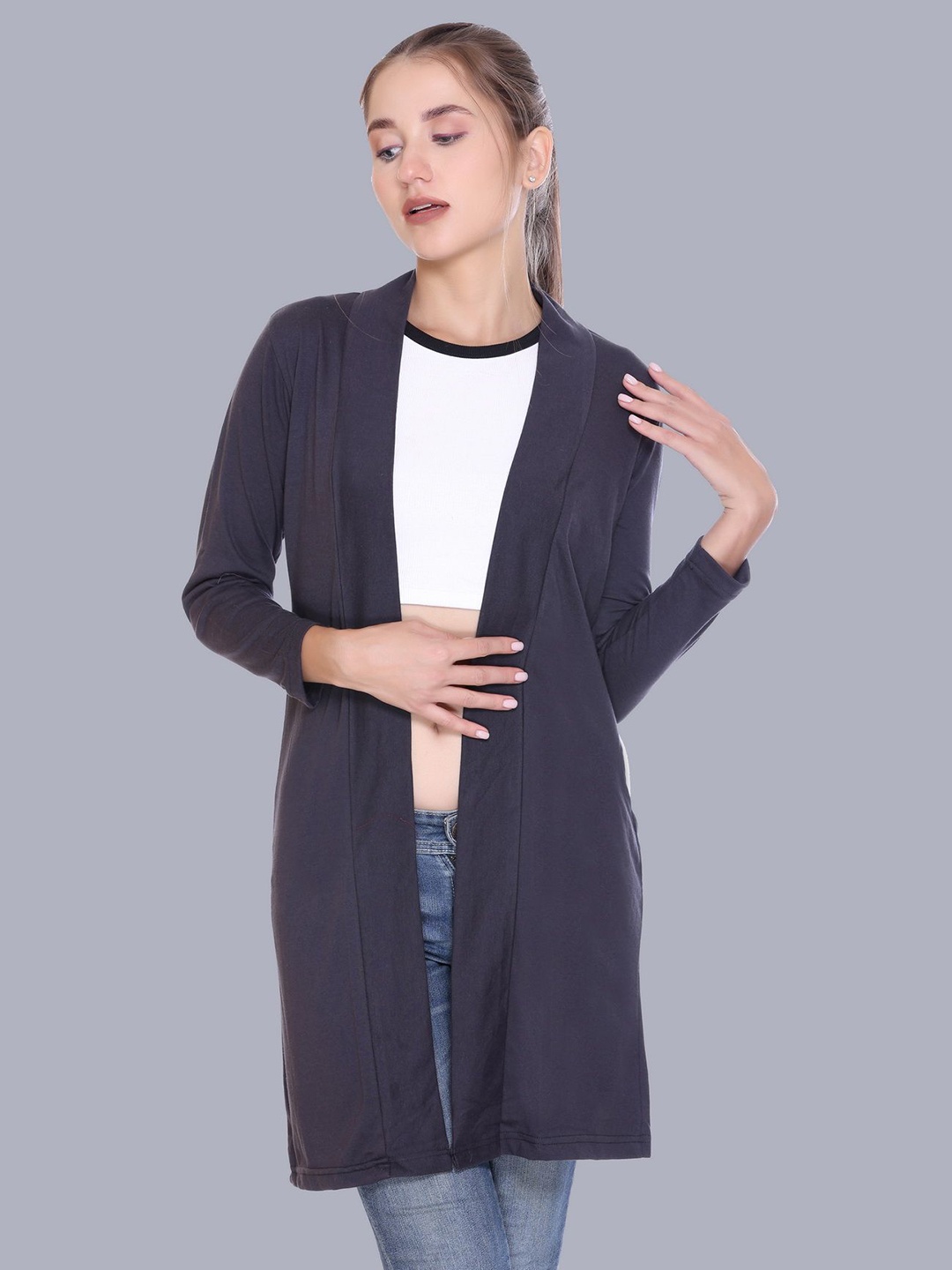 

PLUSH PUSH THE FASHION V-Neck Longline Shrug, Grey