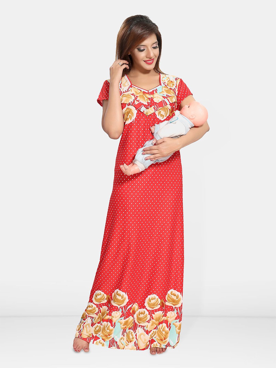 

Be You Floral Printed Maternity Maxi Nightdress, Red