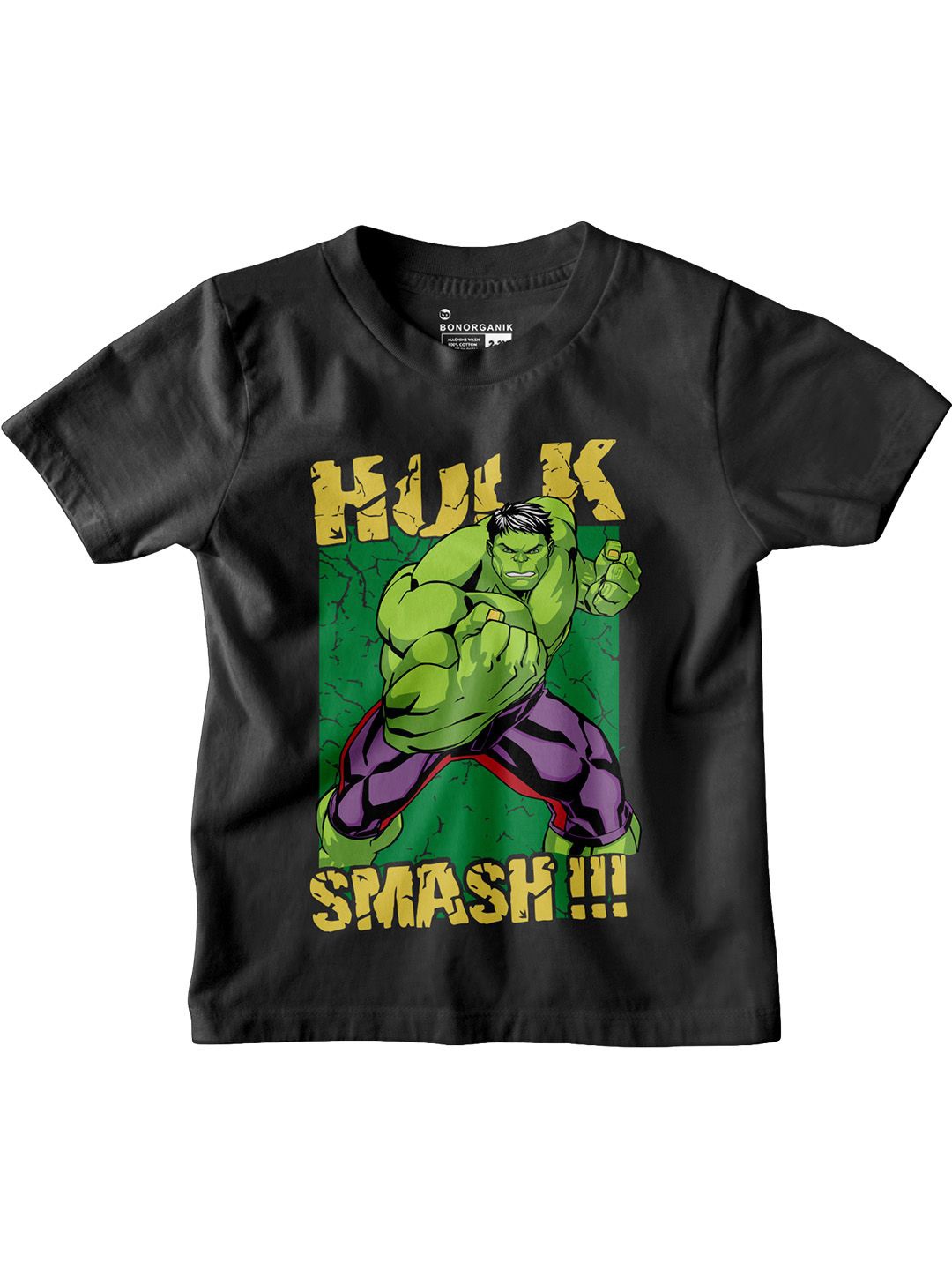 

BonOrganik Boys Hulk Graphic Printed Round Neck Cotton T-shirt, Black