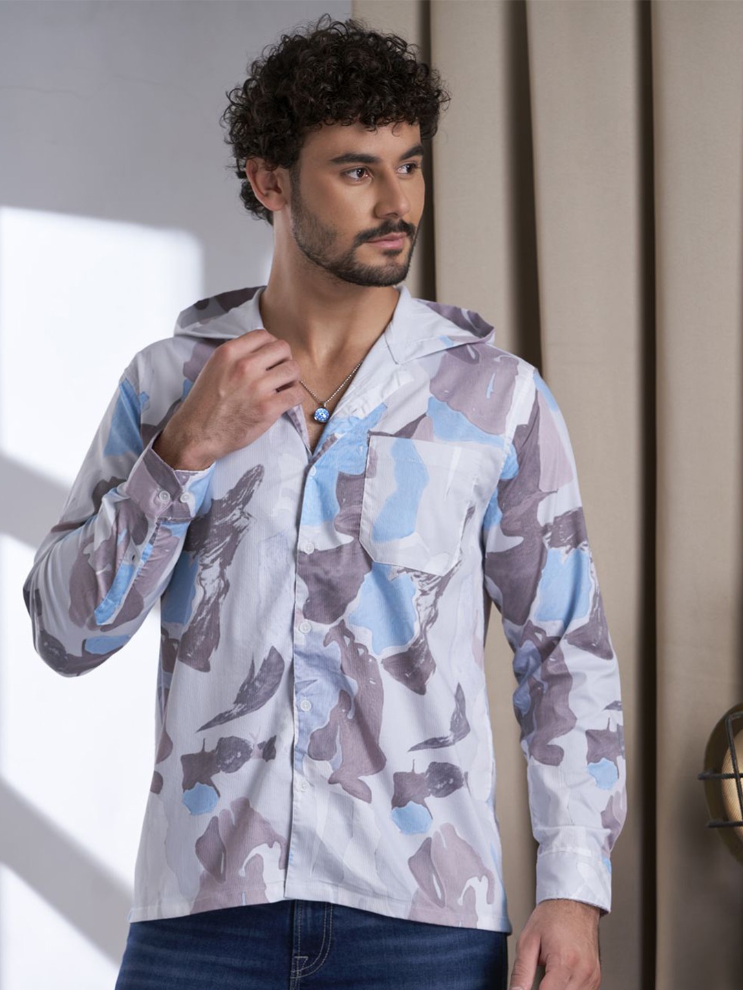 

VALEN CLUB Men Premium Hood Solid Casual Shirt, Blue
