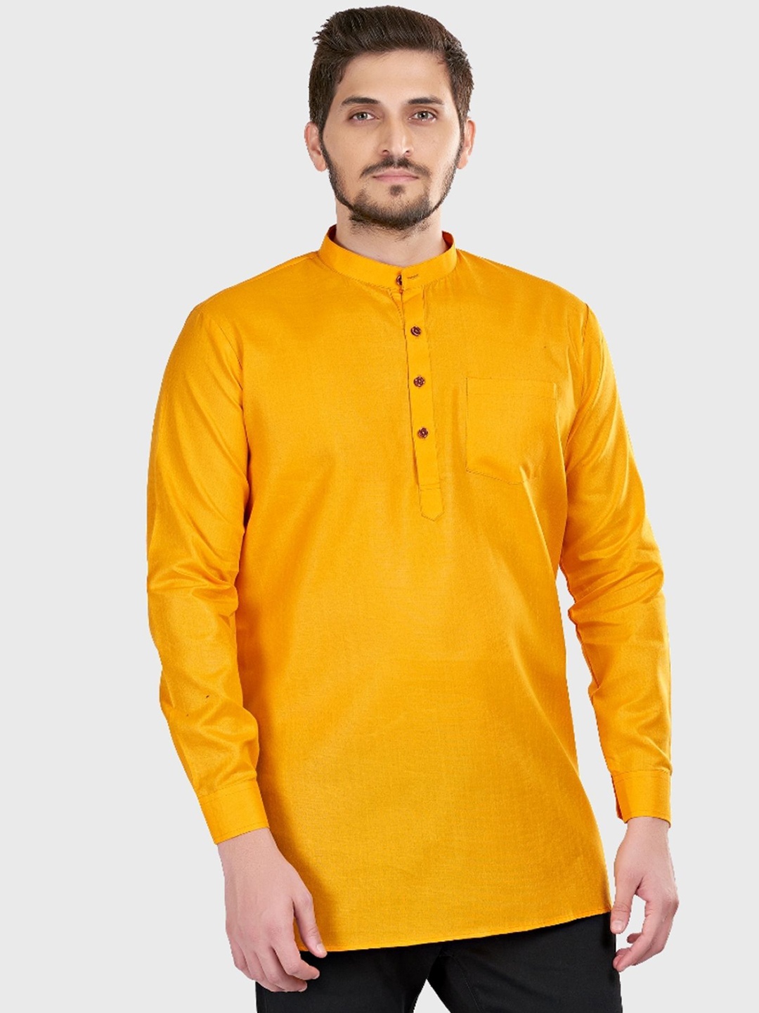 

ENCINO Band Collar Straight Cotton Kurta, Yellow