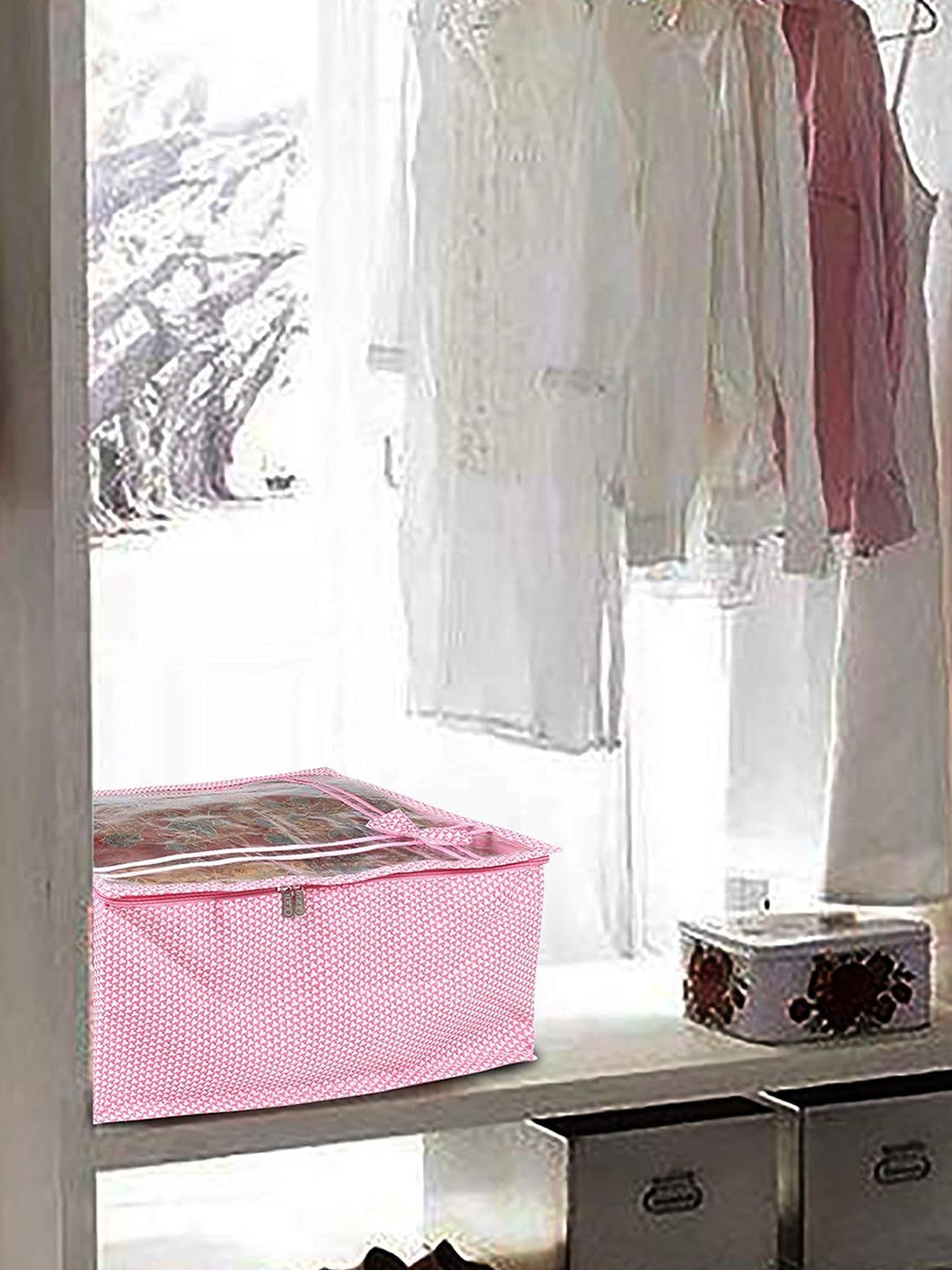 

prettykrafts Pink & White 6 Pieces Reusable Saree Cover Organisers