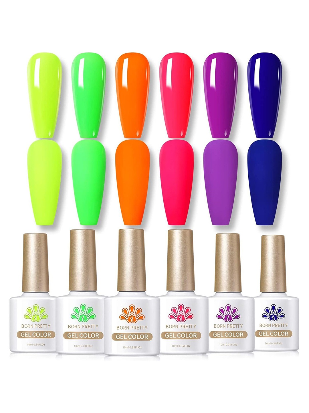 

BORN PRETTY Set Of 6 Neon Shellac Lacquer Gel Nail Polish - 10ml Each, Blue