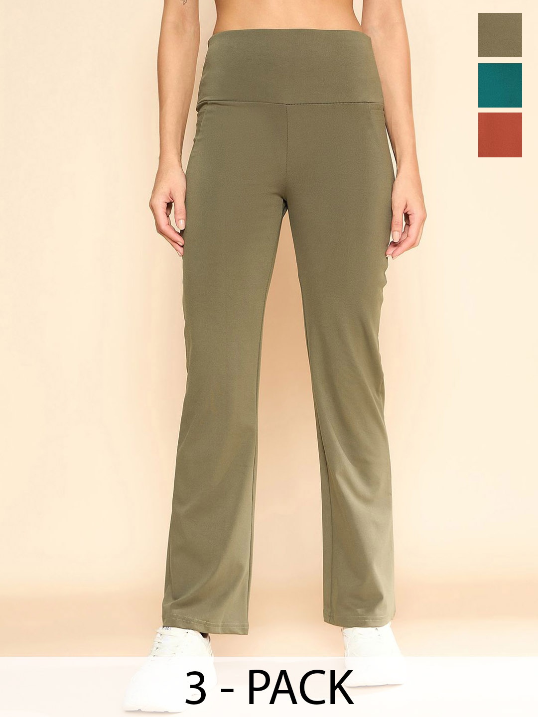 

COLOR CAPITAL Pack Of 3 Antimicrobial Gym Tights, Khaki