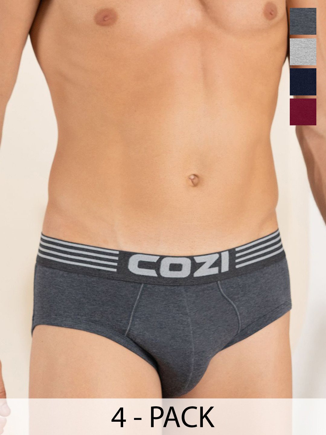 

Lux Cozi Men Pack Of 4 Pure Cotton Basic Briefs COZI_1121_LUXURY_AST_4PC, Grey