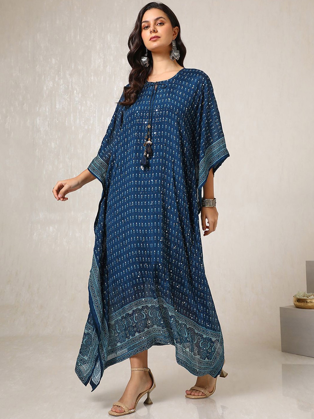 

Soch Women Embellished Cotton Kaftan Ethnic Dresses, Blue