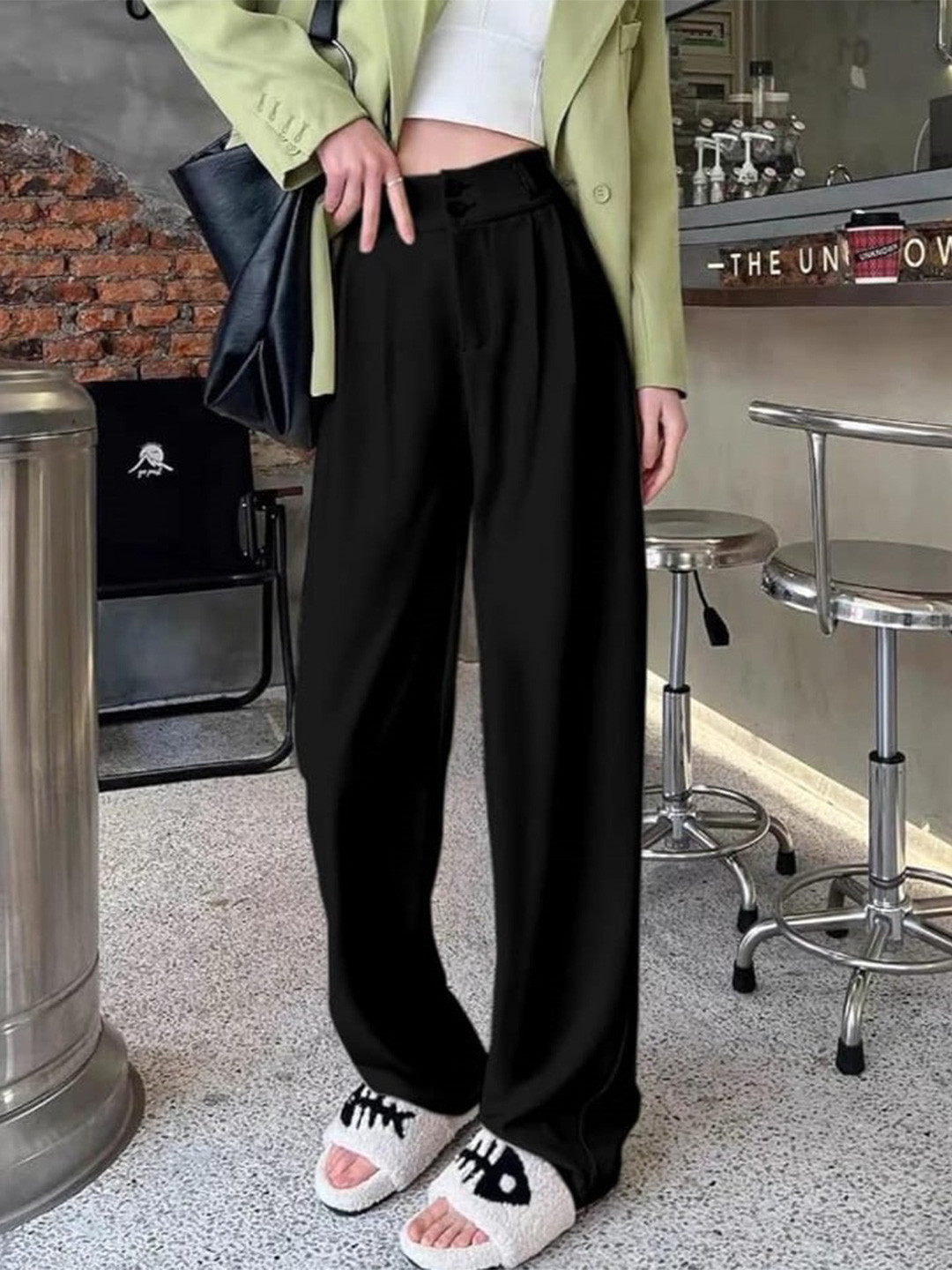 

Next One Women Black Pleated Korean Pants