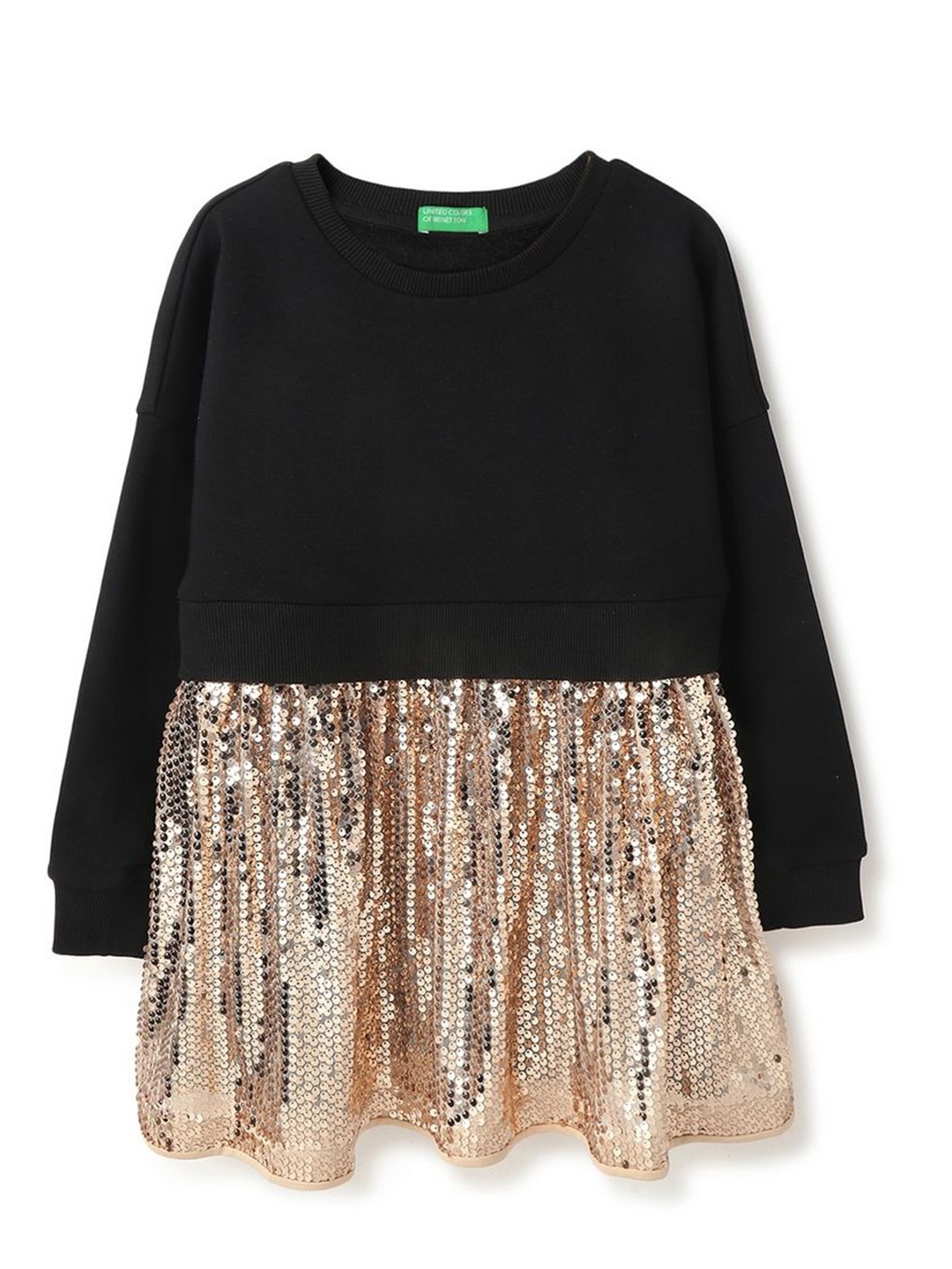

United Colors of Benetton Girls Embellished Sequined A-Line Dress, Black