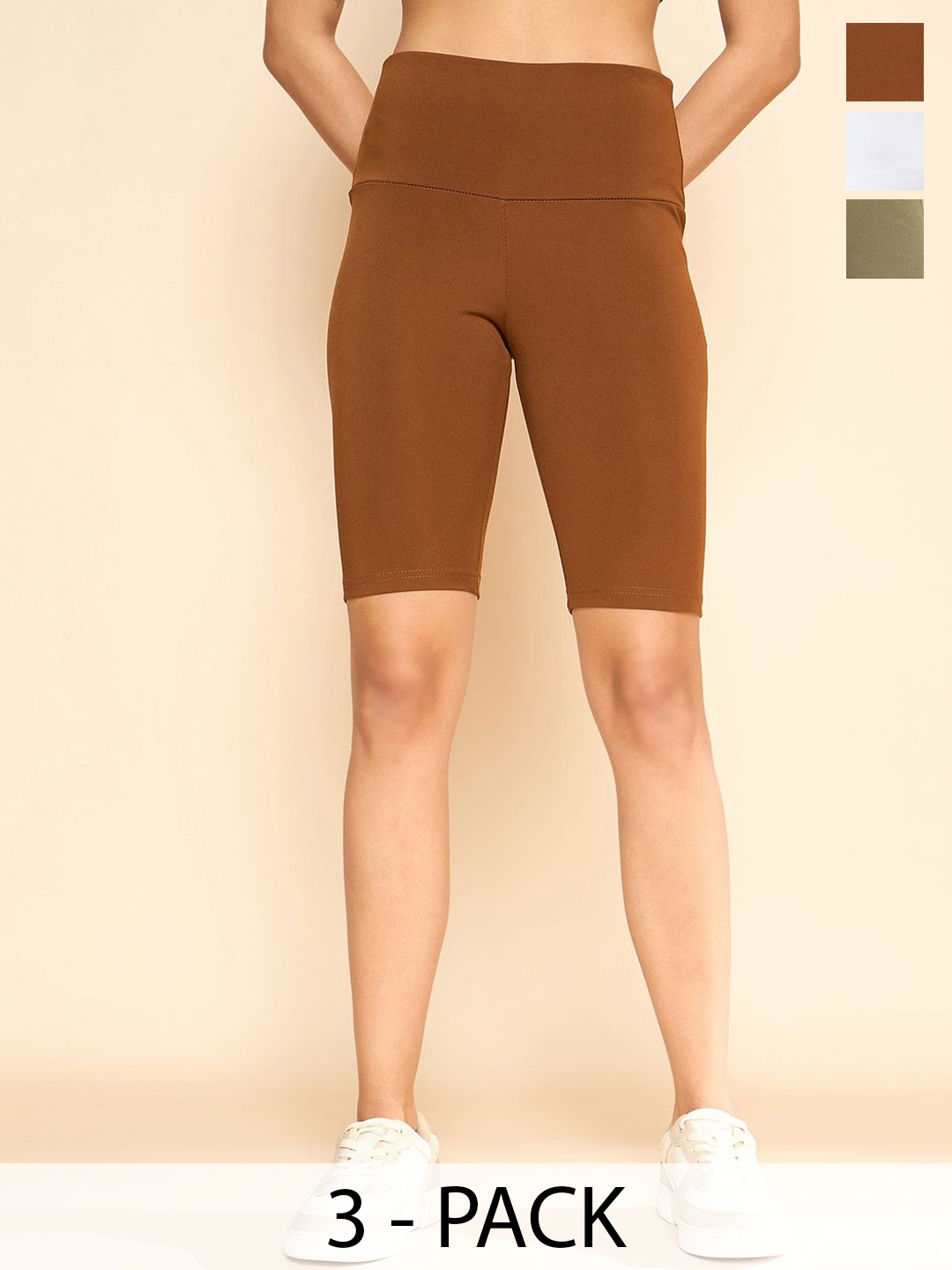 

COLOR CAPITAL Pack Of 3 High-Waisted Flared Tights, Brown