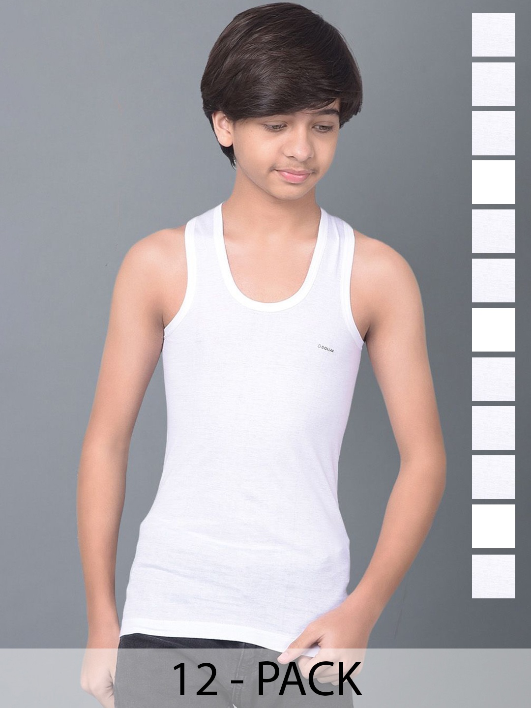 

Dollar Bigboss Boys Pack of 12 Cotton Innerwear Vest, White