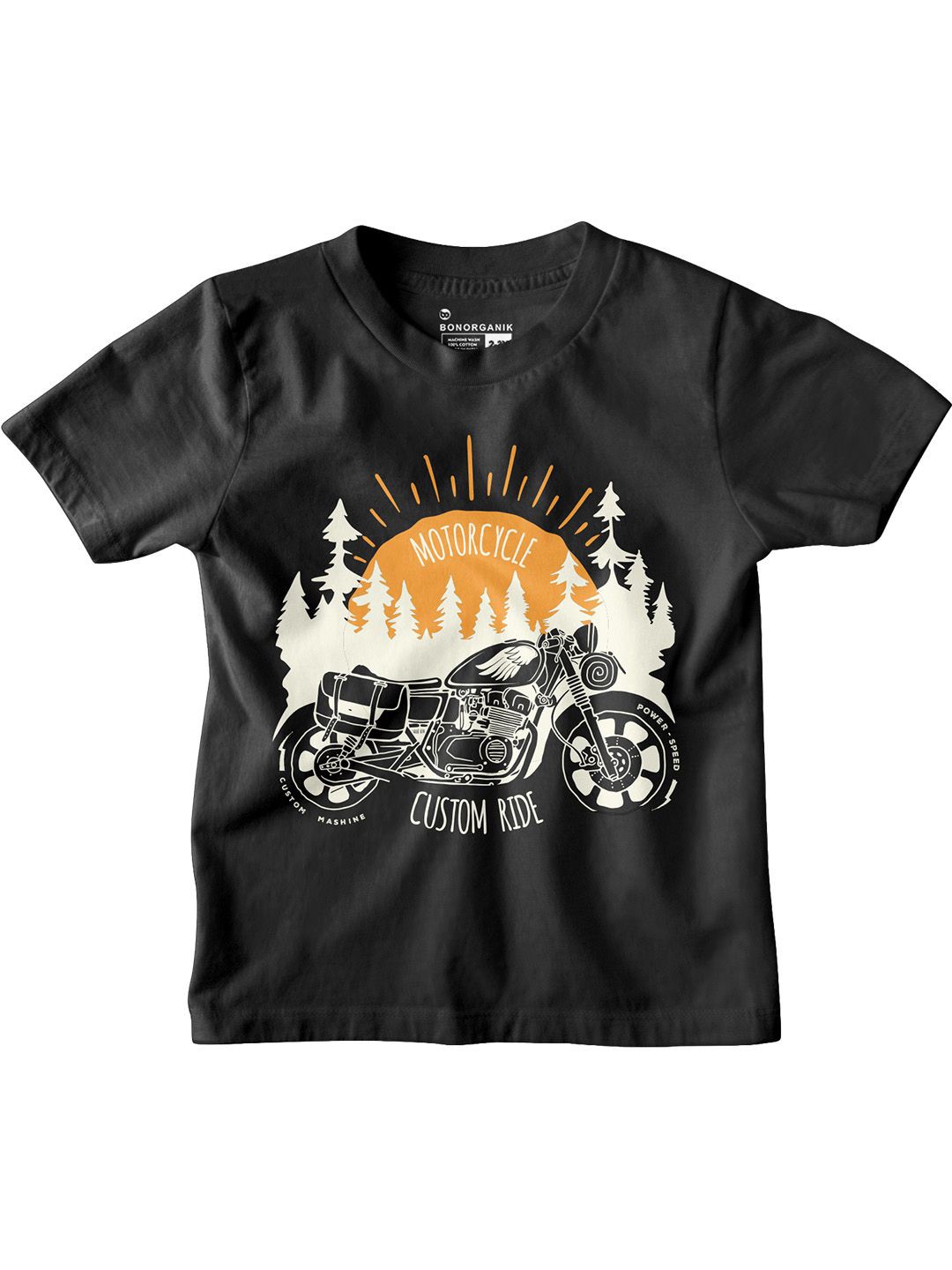 

BonOrganik Boys Biker Printed Round Neck Cotton T-shirt, Black