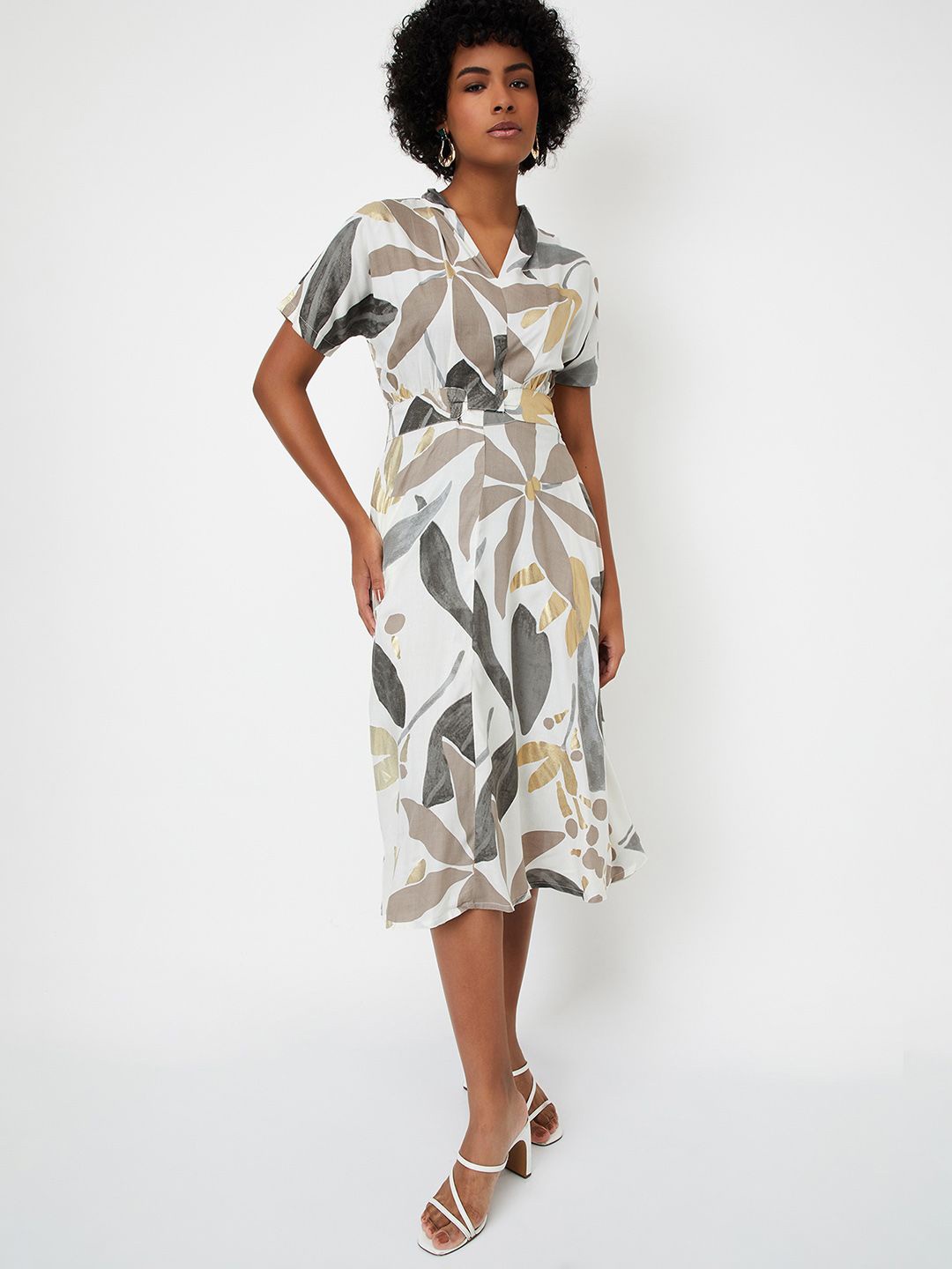 

max Abstract Printed Fit & Flare Midi Dress, Off white