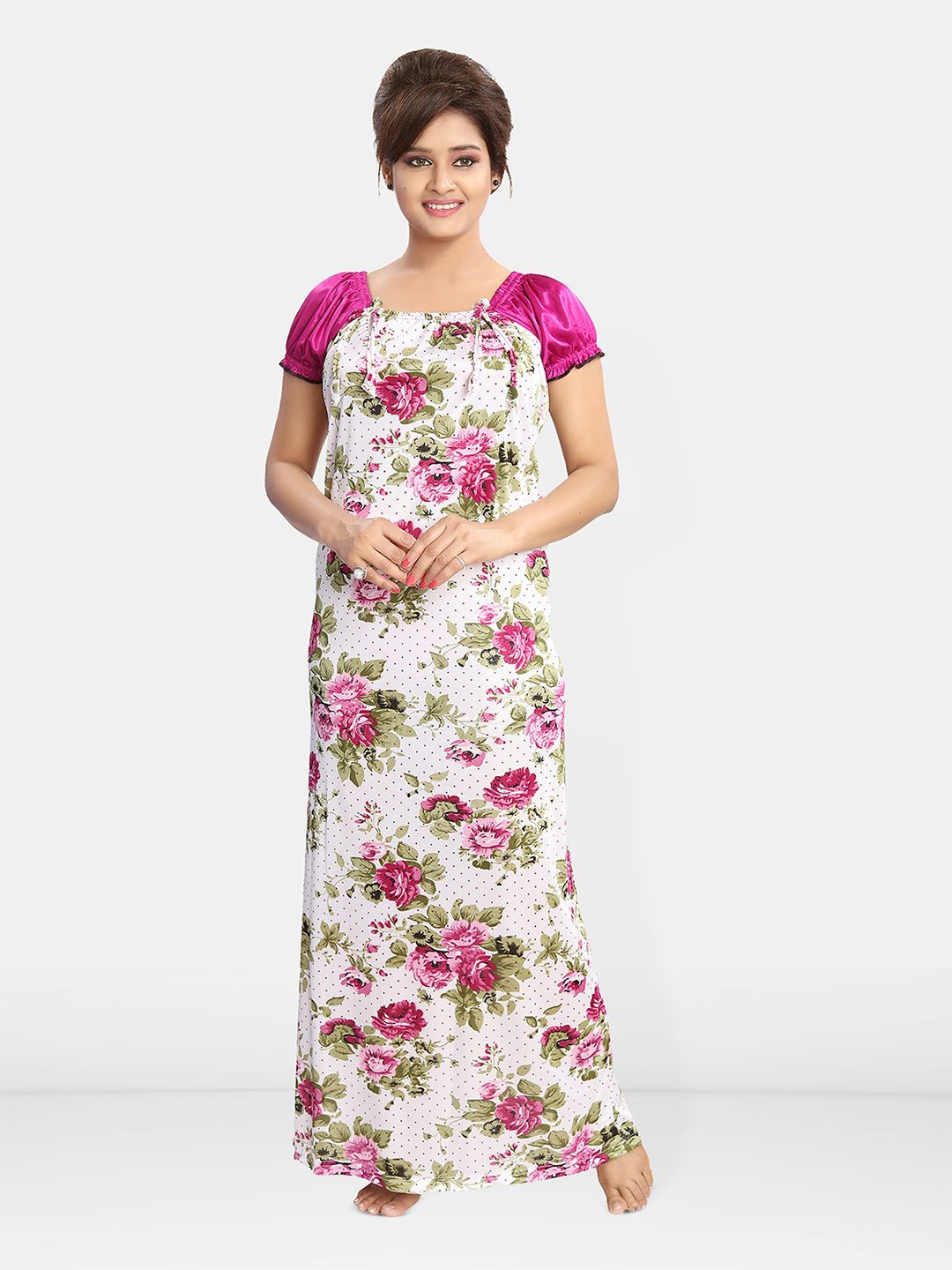 

Be You Women Printed Maxi Nightdress, Magenta