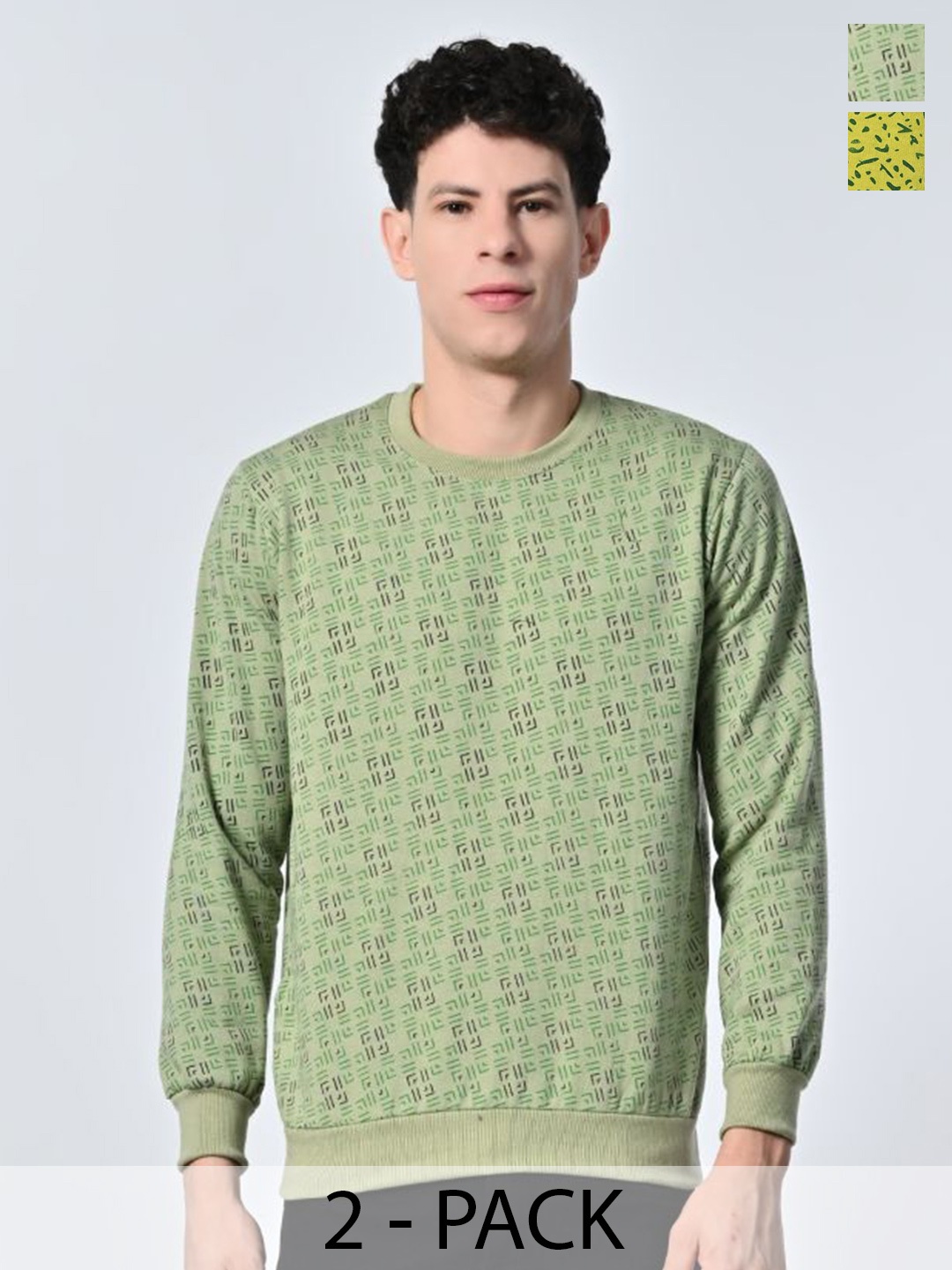 

BAESD Men Abstract Printed Round Neck Fleece Pullover Ribbed Sweatshirt, Green