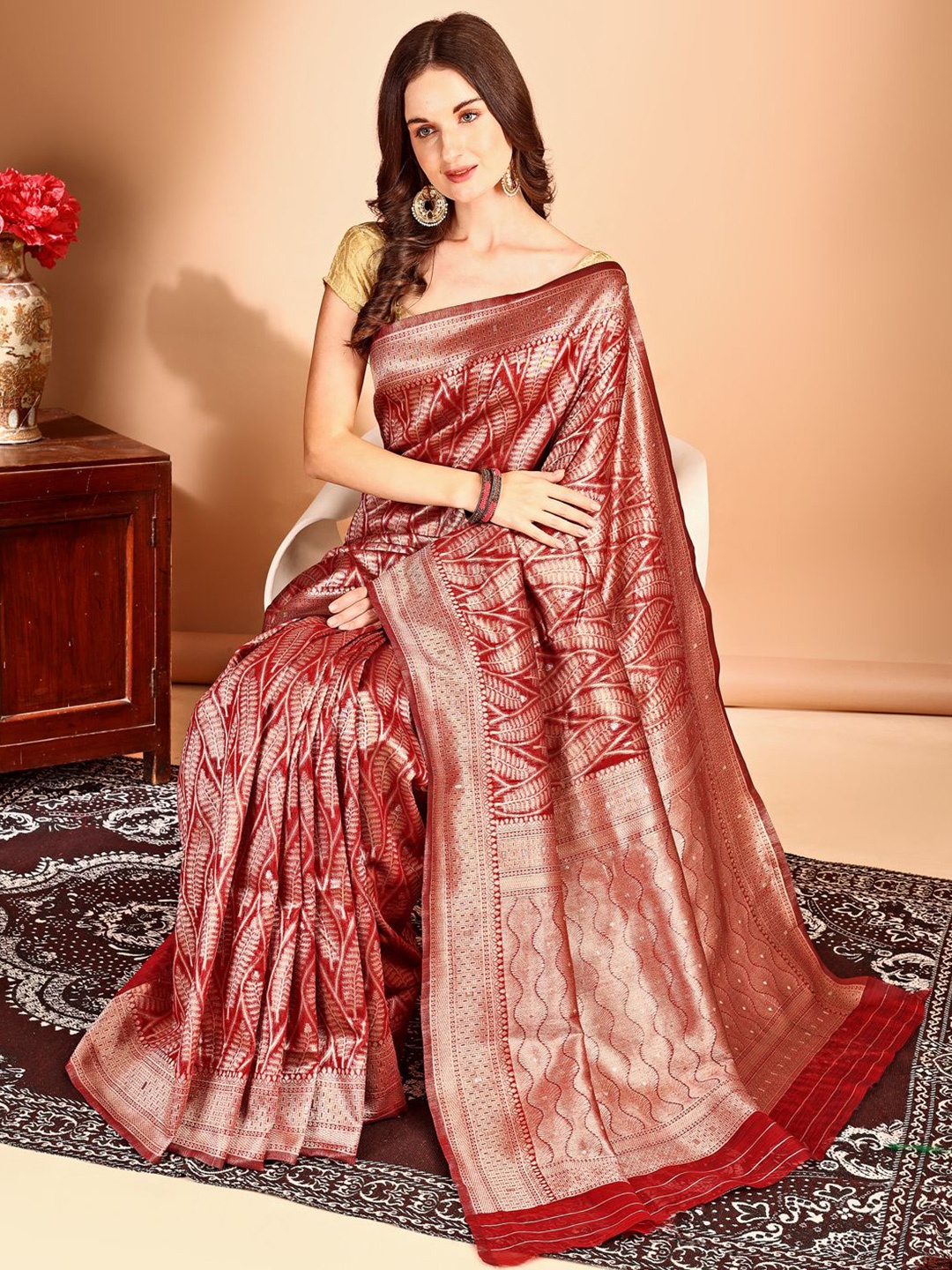 

Anouk Woven Design Zari Banarasi Saree, Maroon