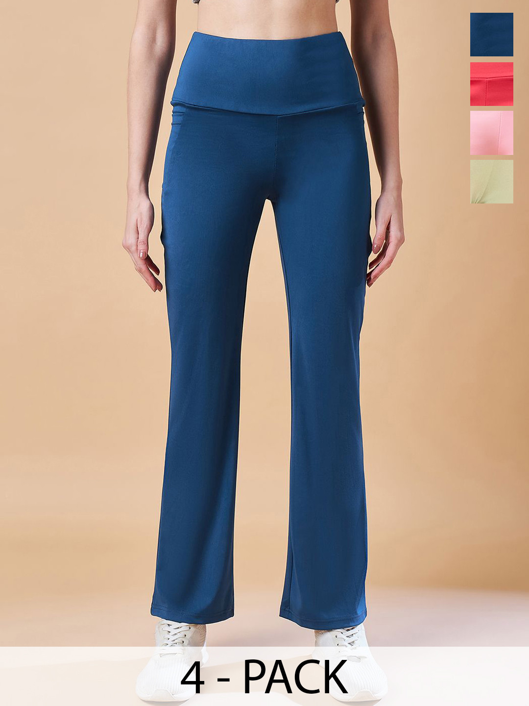 

COLOR CAPITAL Women Pack Of 4 Solid High Rise Ankle-Length Gym Tights, Blue