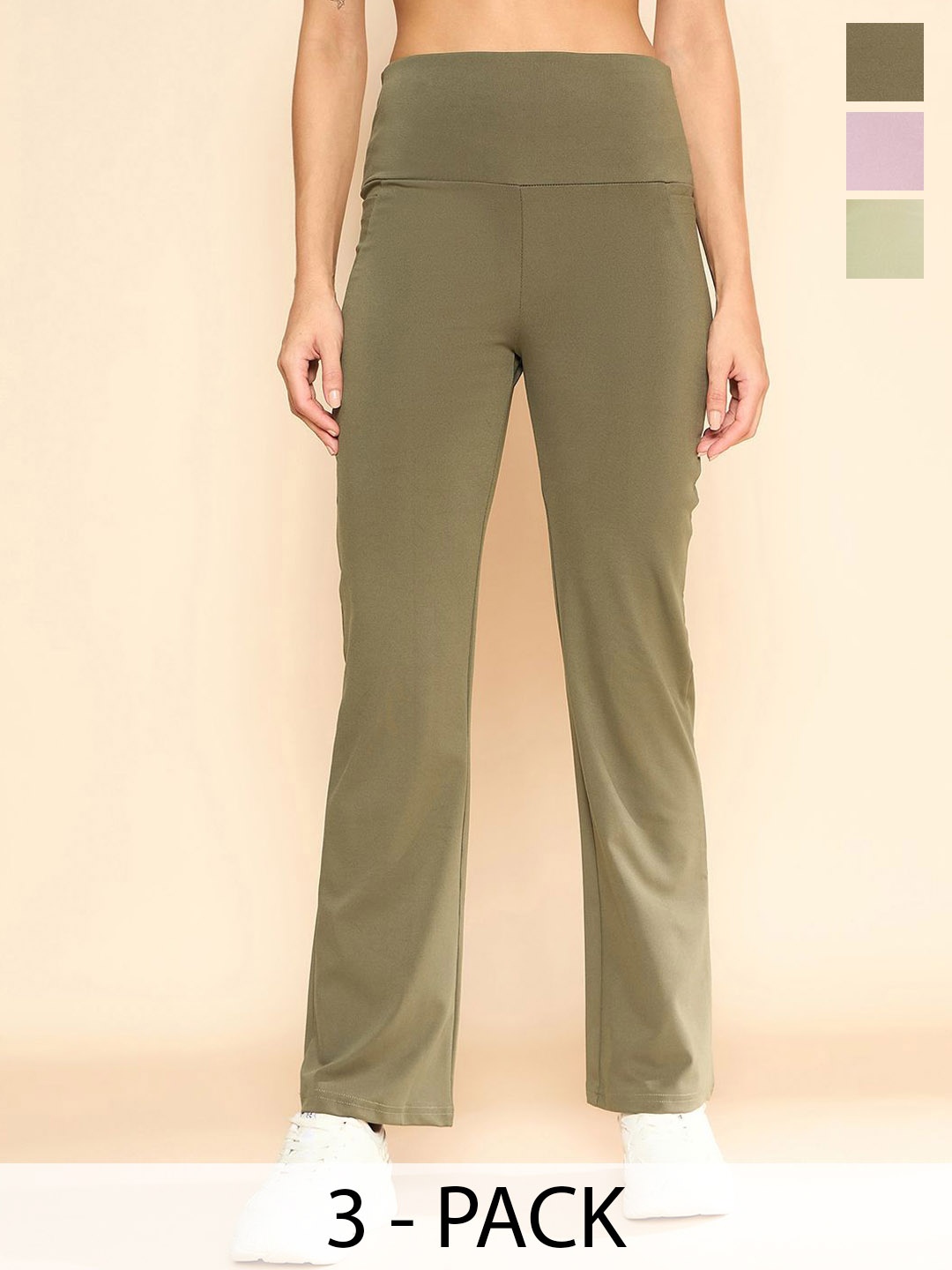 

COLOR CAPITAL Pack Of 3 High Rise Ankle-Length Gym Tights, Khaki