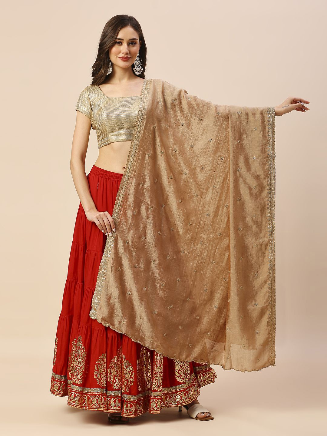 

Dupatta Bazaar Floral Embroidered Sequinned Dupatta, Beige