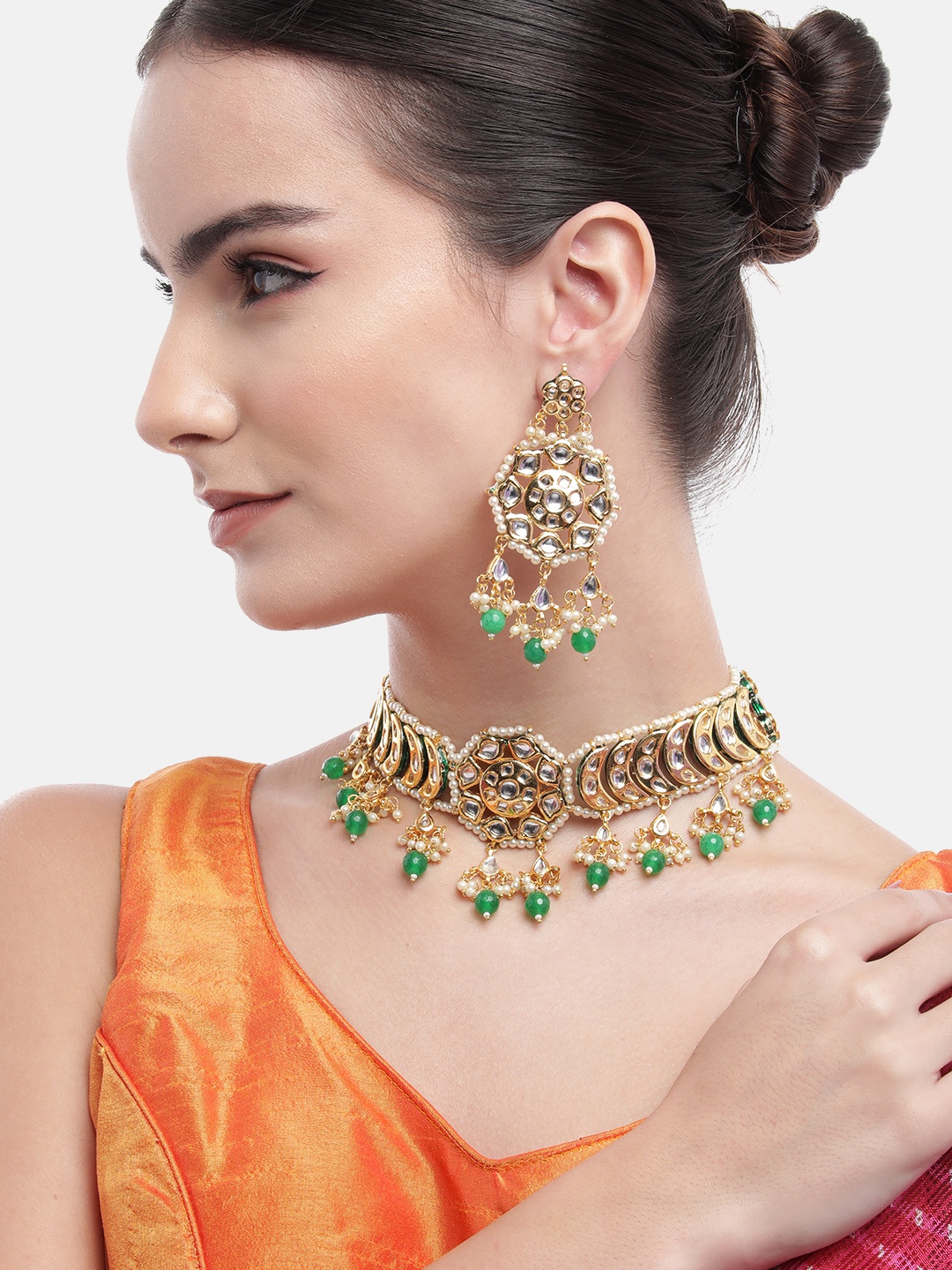 

Anouk Gold-Plated Green Drops Kundan Necklace With Earrings