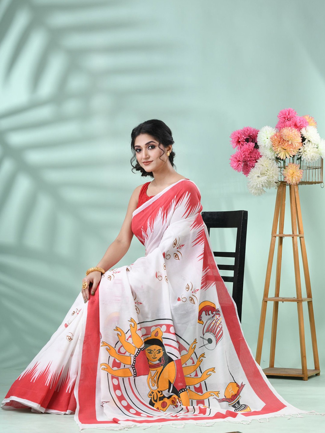 

DESH BIDESH Pure Cotton Saree, Red
