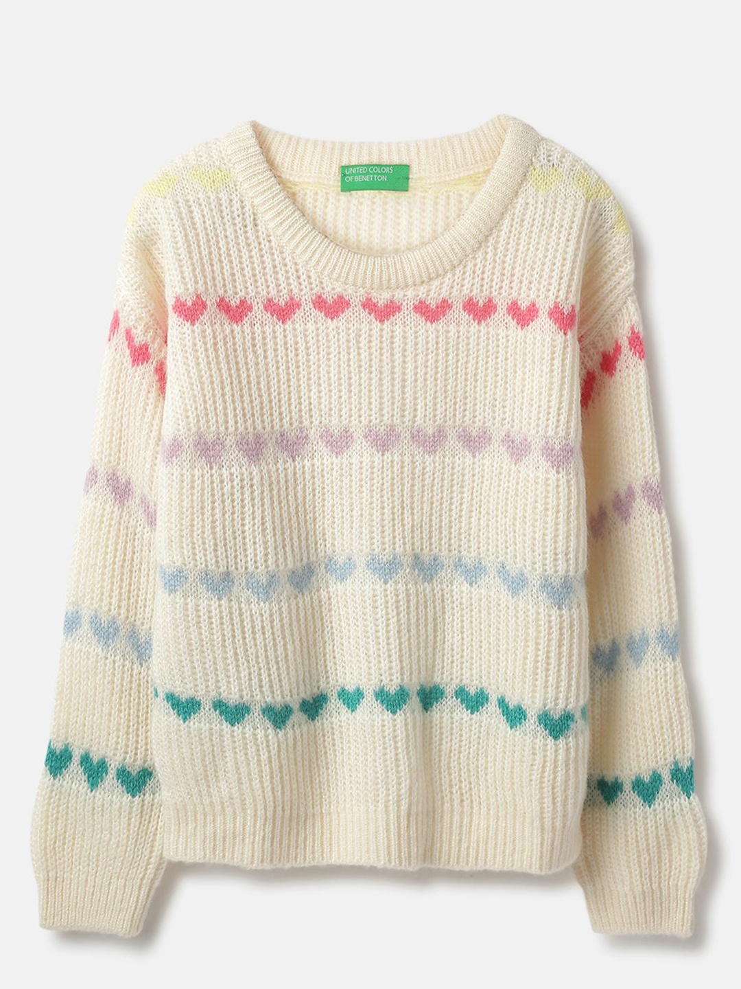 

United Colors of Benetton Girls Ribbed Self Design Pullover Sweater, White