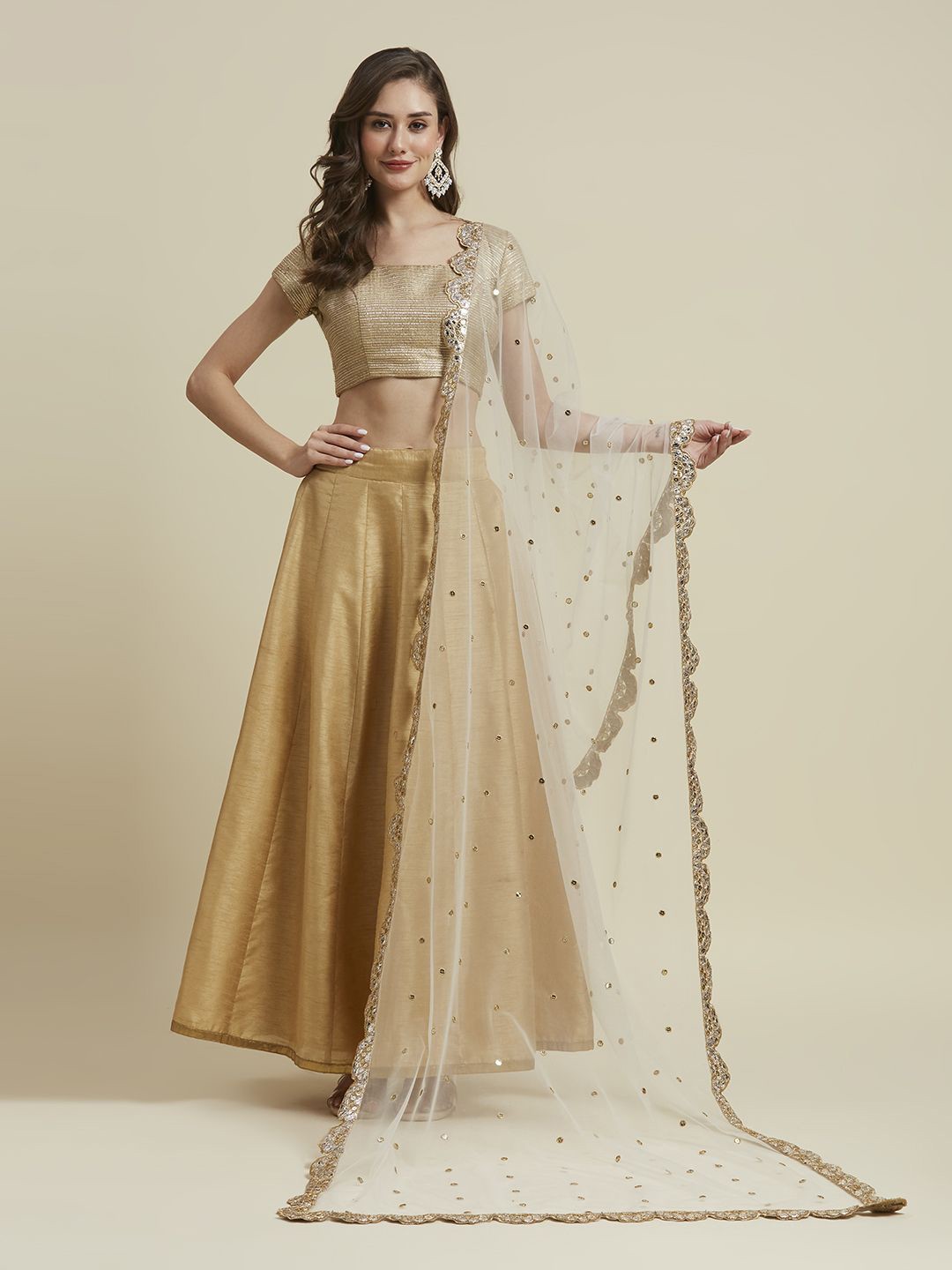 

Dupatta Bazaar Floral Embroidered Sequinned Net Dupatta, White