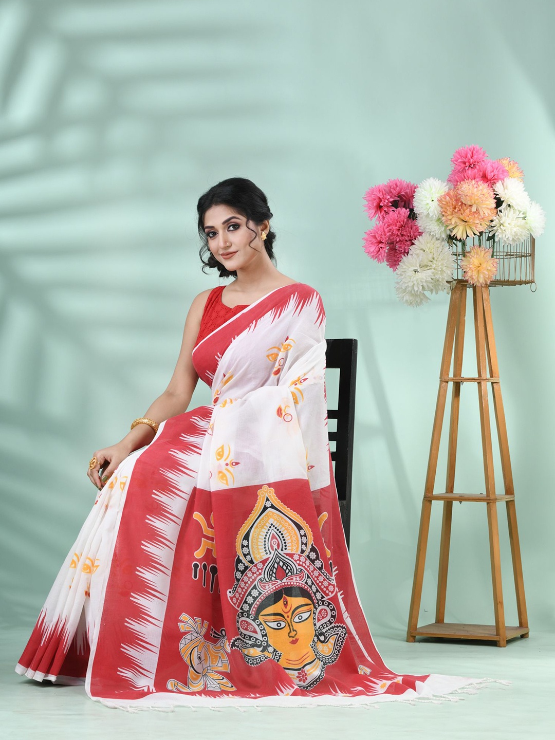 

DESH BIDESH Ethnic Motifs Pure Cotton Festive Handloom Saree, Red