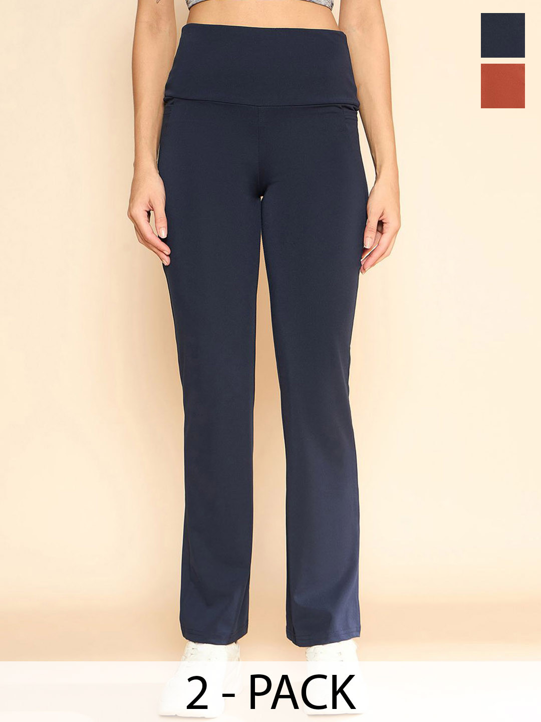 

COLOR CAPITAL Pack Of 3 Women Antimicrobial High Rise Ankle-Length Gym Tights, Navy blue