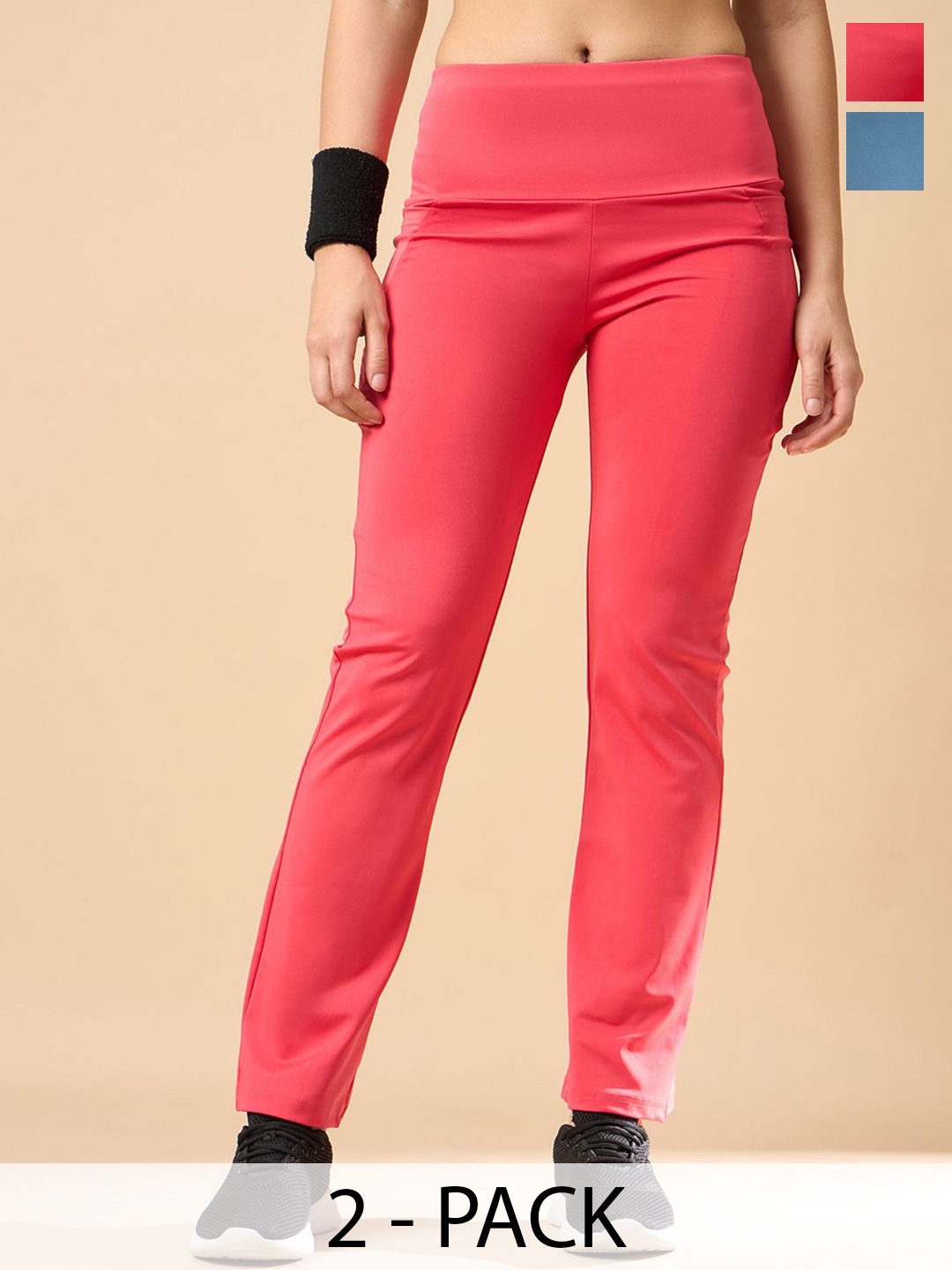 

COLOR CAPITAL Pack Of 2 Women Antimicrobial High Rise Ankle-Length Gym Tights, Pink