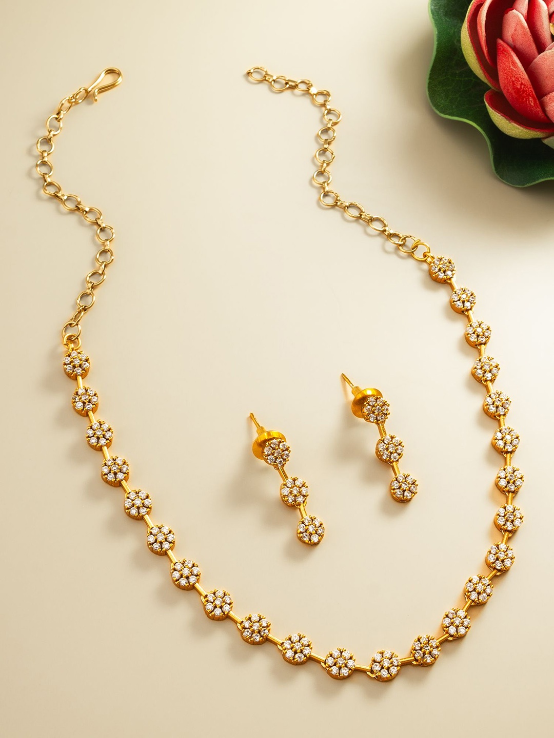 

aadita Gold-Plated Stone-Studded & Beaded Jewellery Set