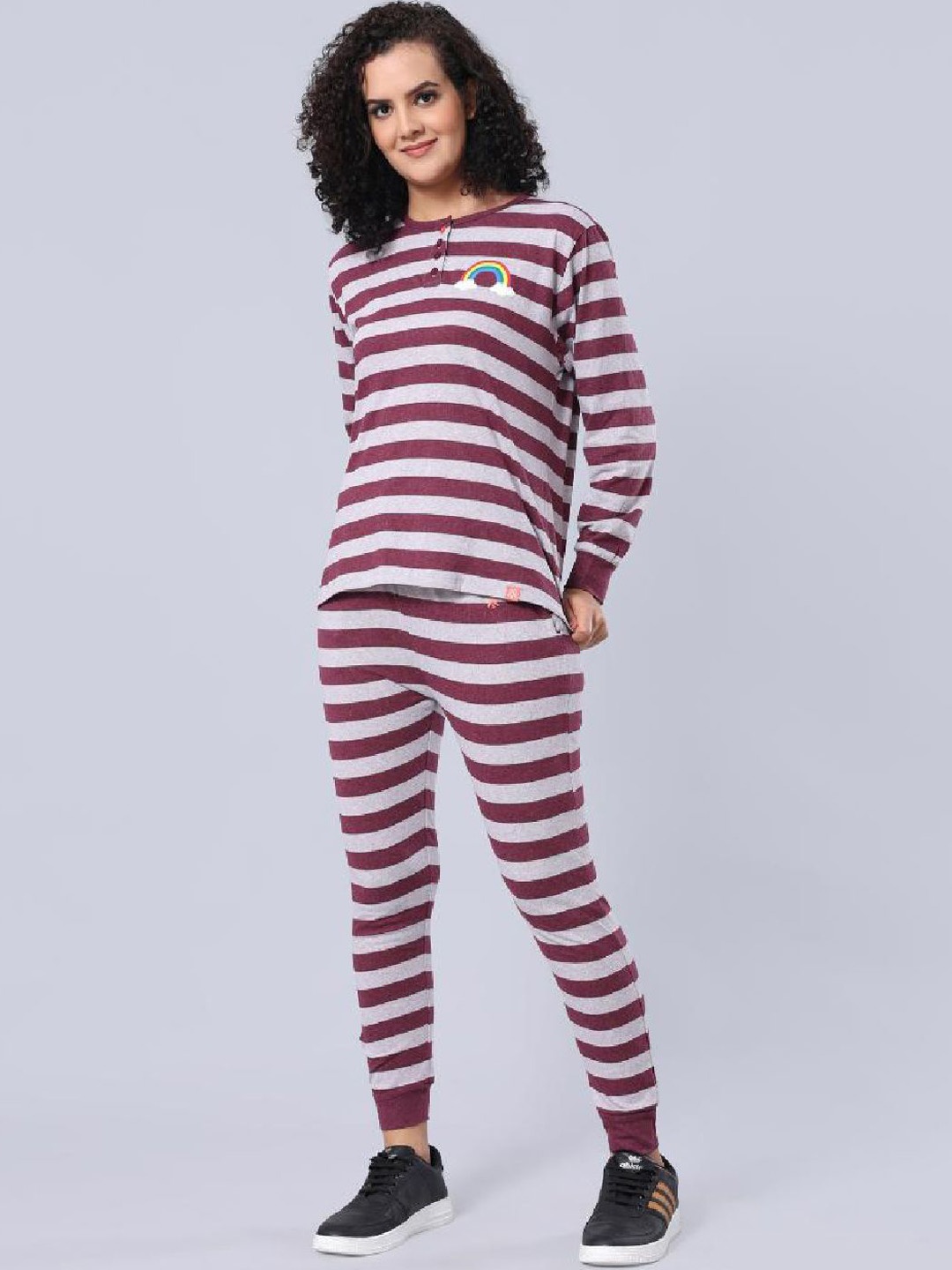 

evolove Women Striped Pure Cotton Night Suit, Pink