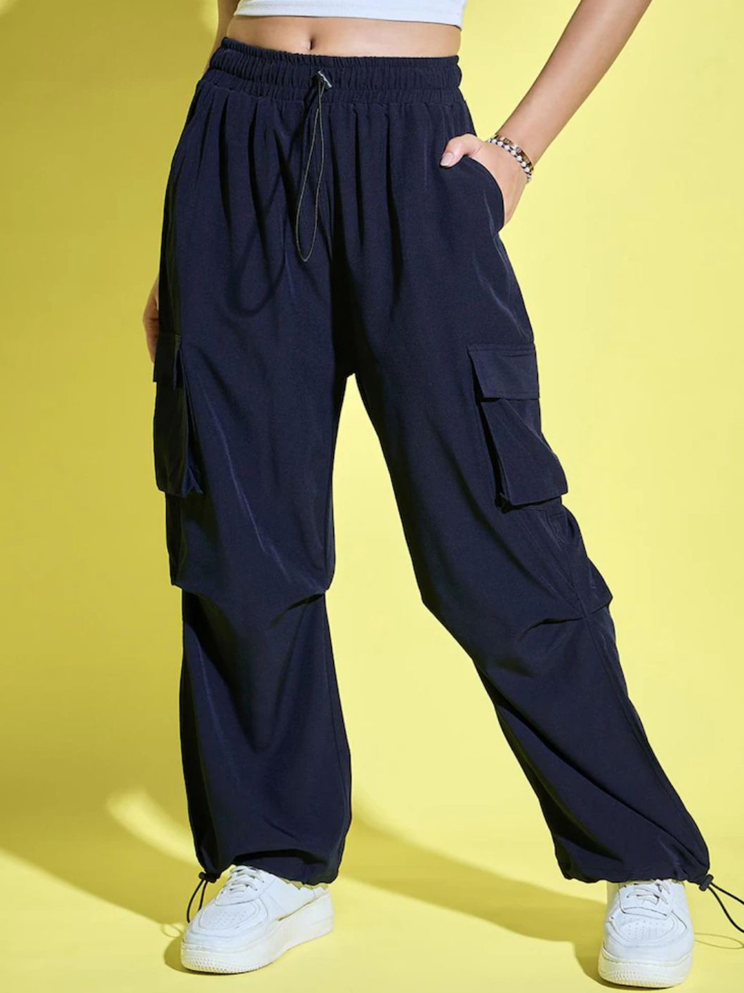 

ADDICTED ATTIRE Women Original Loose Fit Cargos Trousers, Navy blue