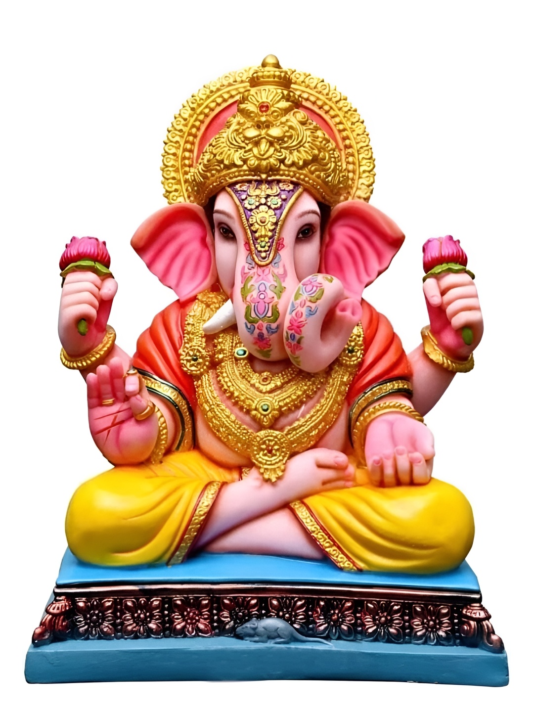 

krishnagallery1 Peach Colored & Gold Toned Lord Ganesha Marble Idol Showpiece