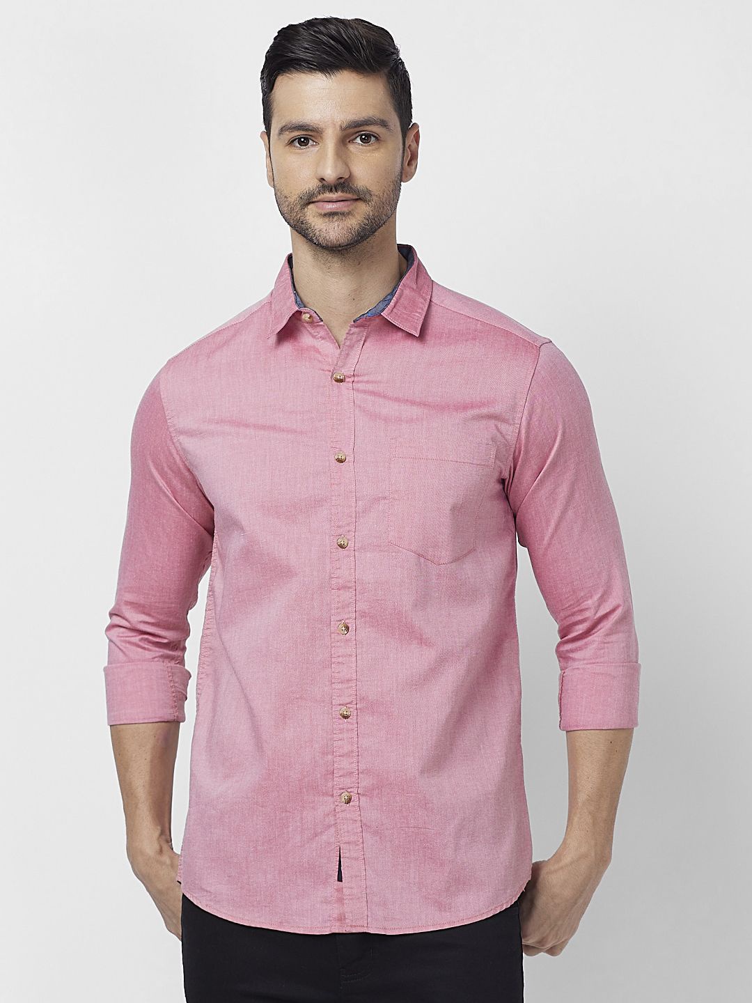 

SNX Men Spread Collar Solid Cotton Tailored Fit Casual Shirt, Red