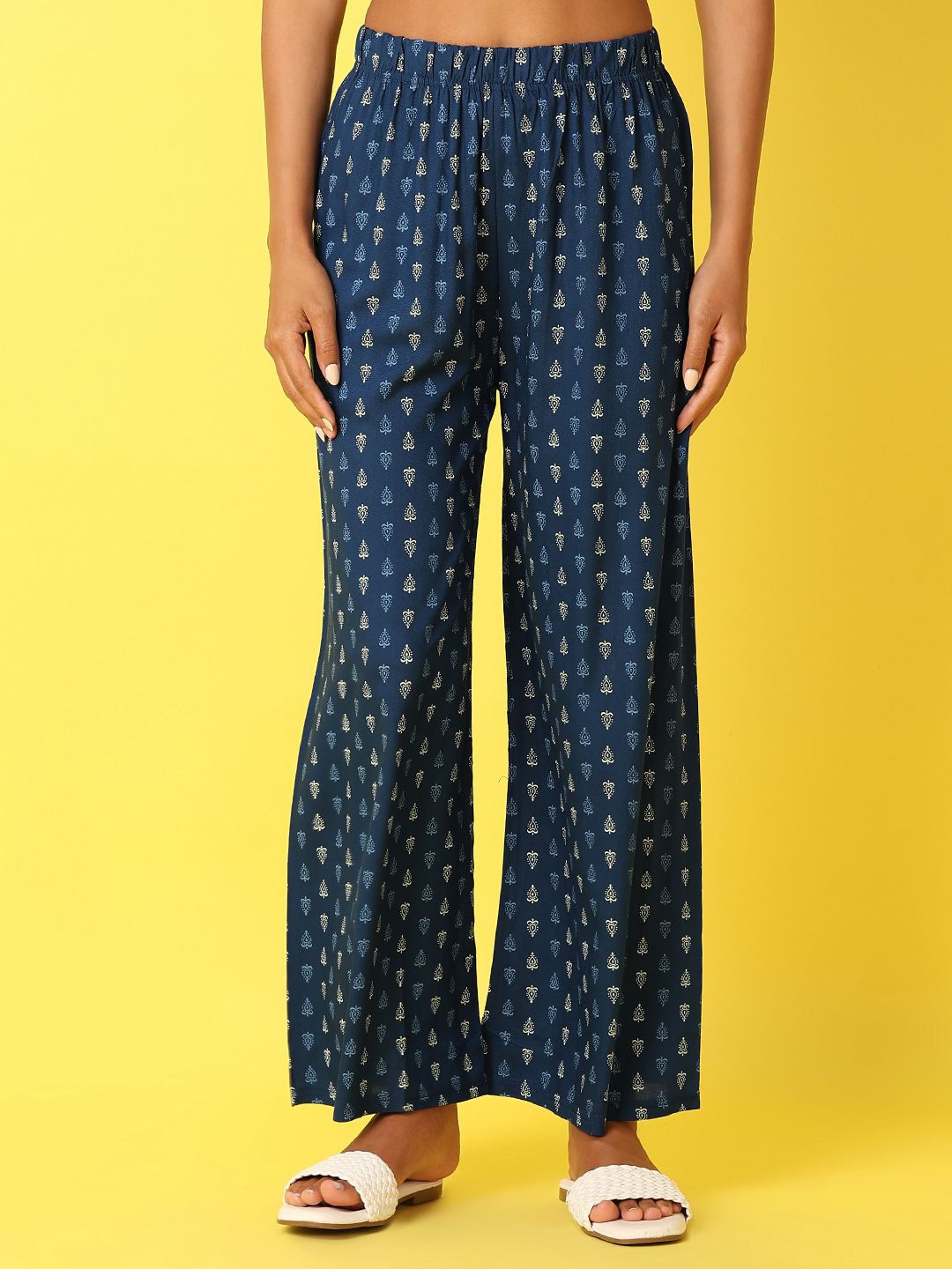 

V-Mart Women Printed Knitted Ethnic Palazzos, Blue