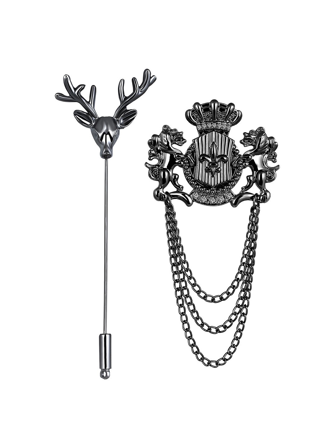 

Mahi Pack of 2 Men Black Metal Brooches