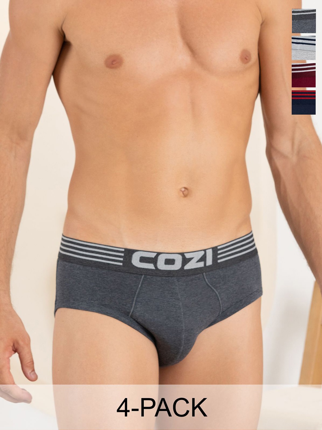 

Lux Cozi Men Pack Of 4 Assorted Pure Cotton Mid-Rise Basic BriefsCOZI_1121_LUXURY_AST_4PC