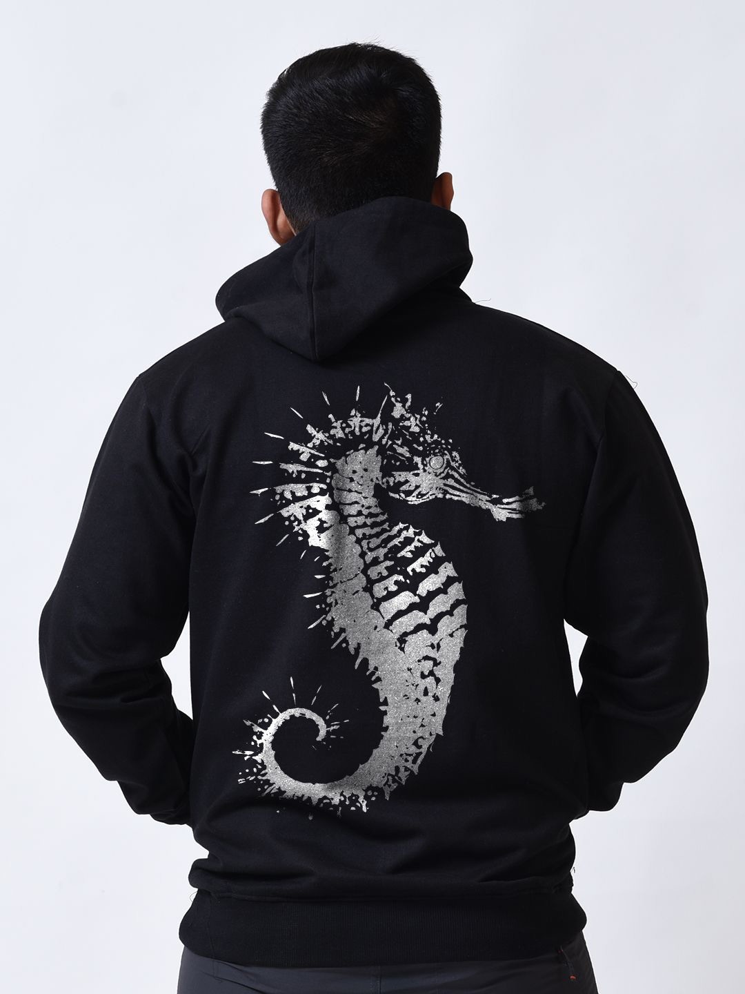 

Bloopers Store Men Graphic Printed Hood Cotton Pullover Ribbed Sweatshirt, Black