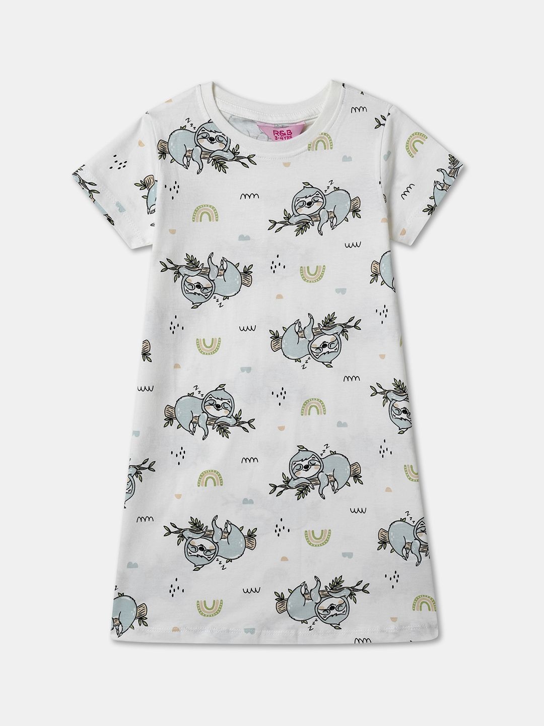 

R&B Girls Pure Cotton Conversational Printed Nightdress, White