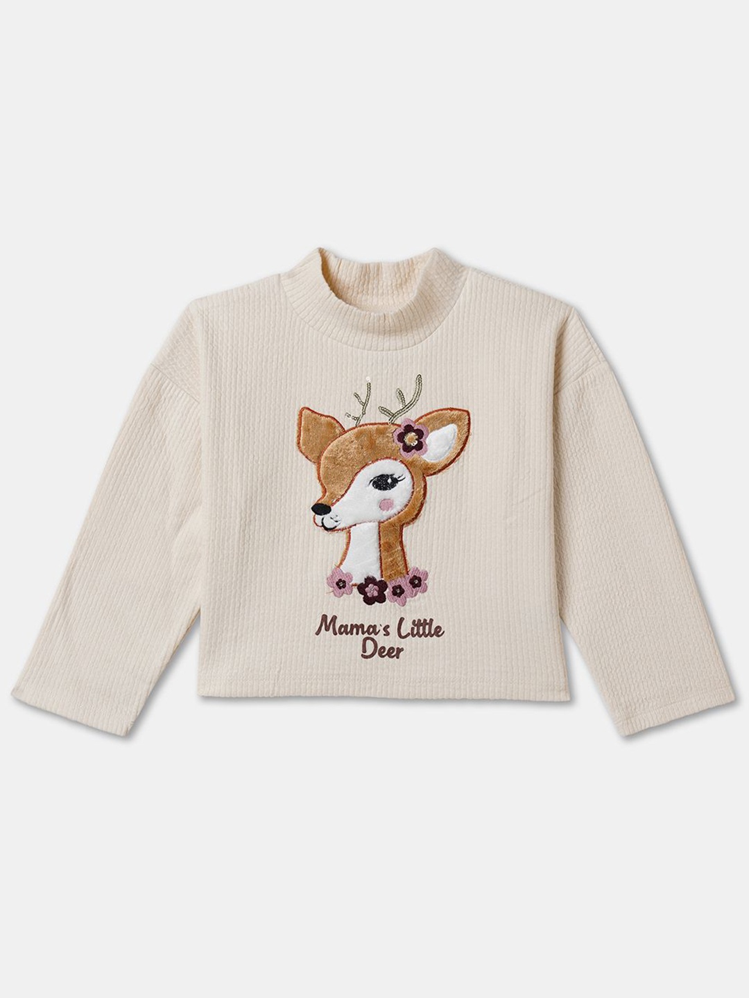 

R&B Girls Printed High Neck Top, Off white