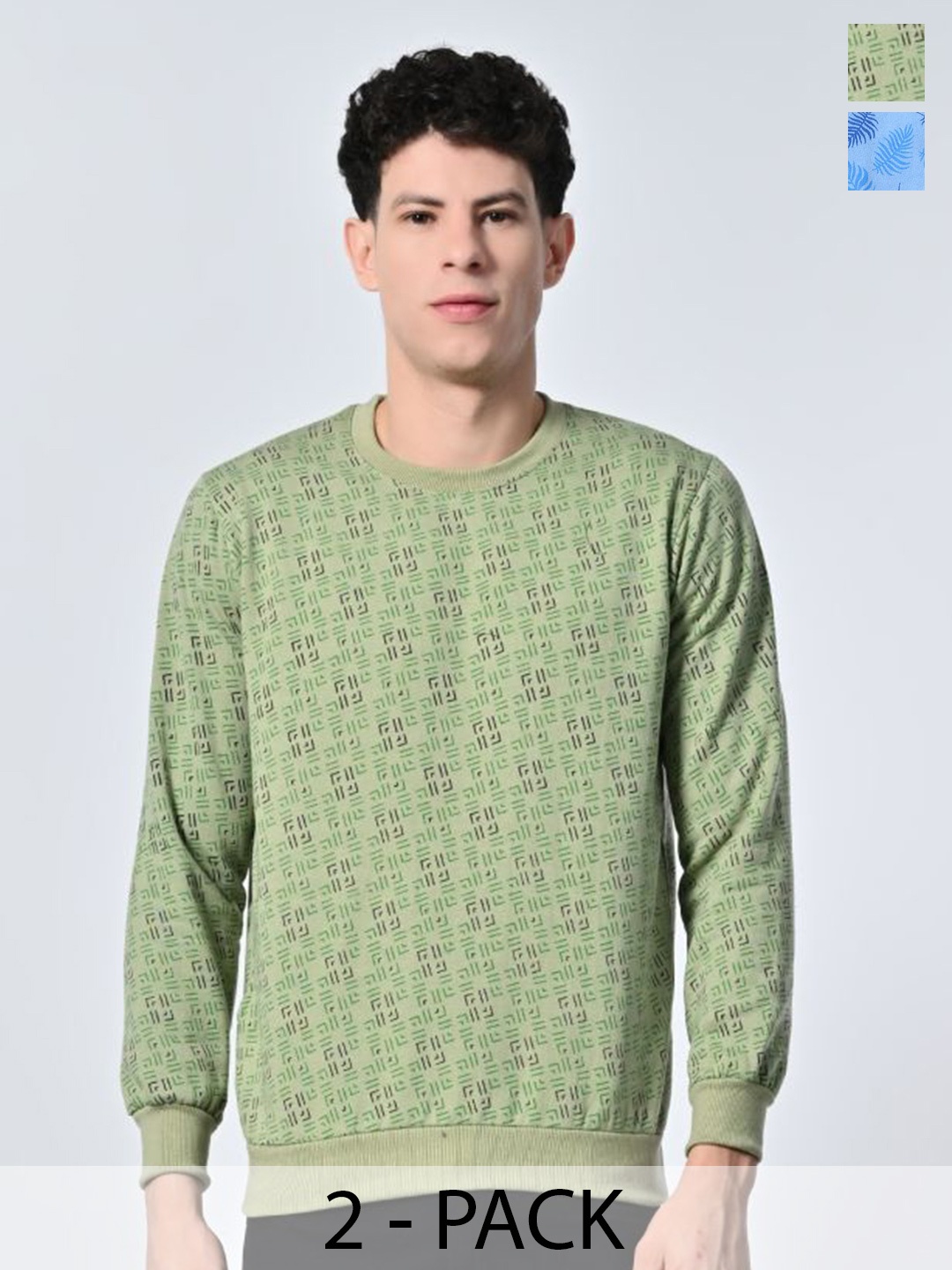 

BAESD Men Abstract Printed Round Neck Fleece Pullover Ribbed Sweatshirt, Green