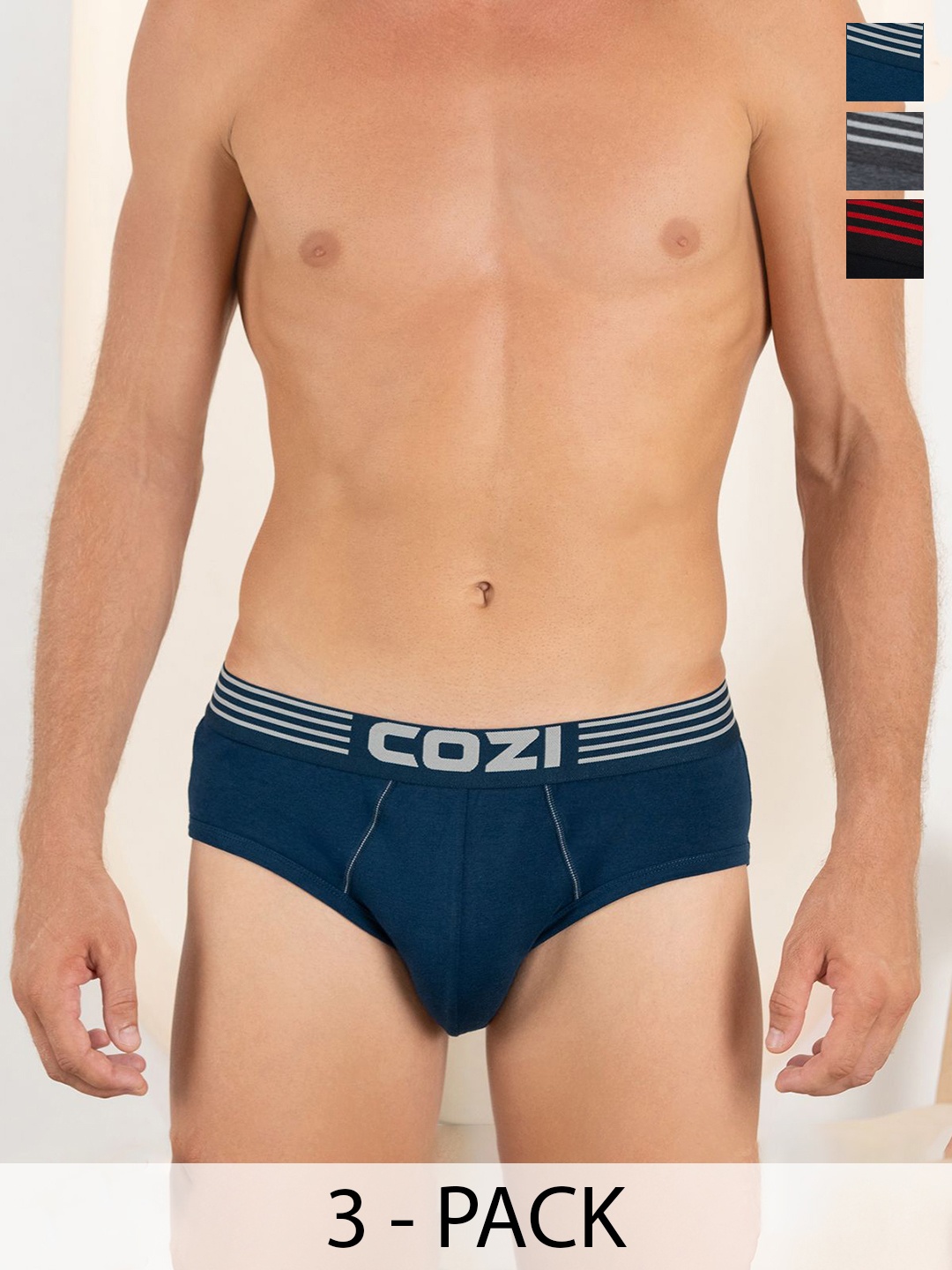 

Lux Cozi Pack Of 3 Men Assorted Cotton Basic Briefs COZI_1121_LUXURY_AST_3PC