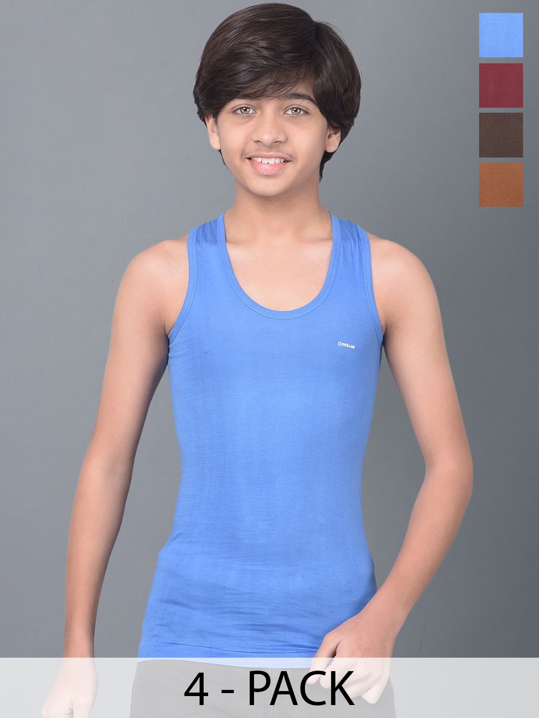 

Dollar Bigboss Boys Pack Of 4 Cotton Innerwear Vests, Assorted