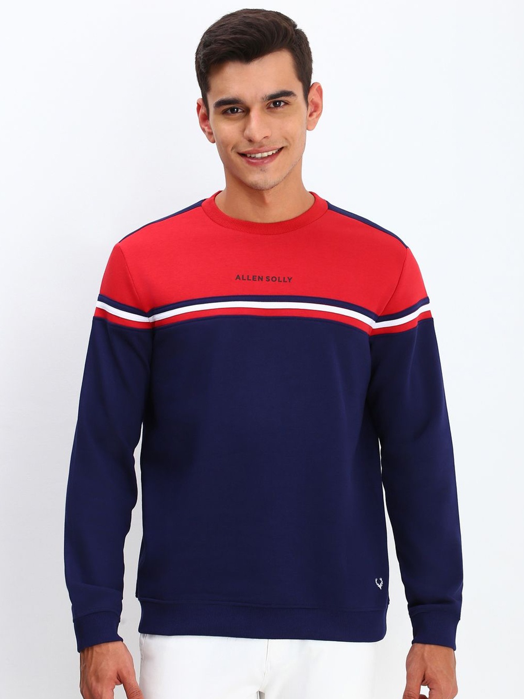

Allen Solly Men Colourblocked Round Neck Cotton Pullover Sweatshirt, Navy blue