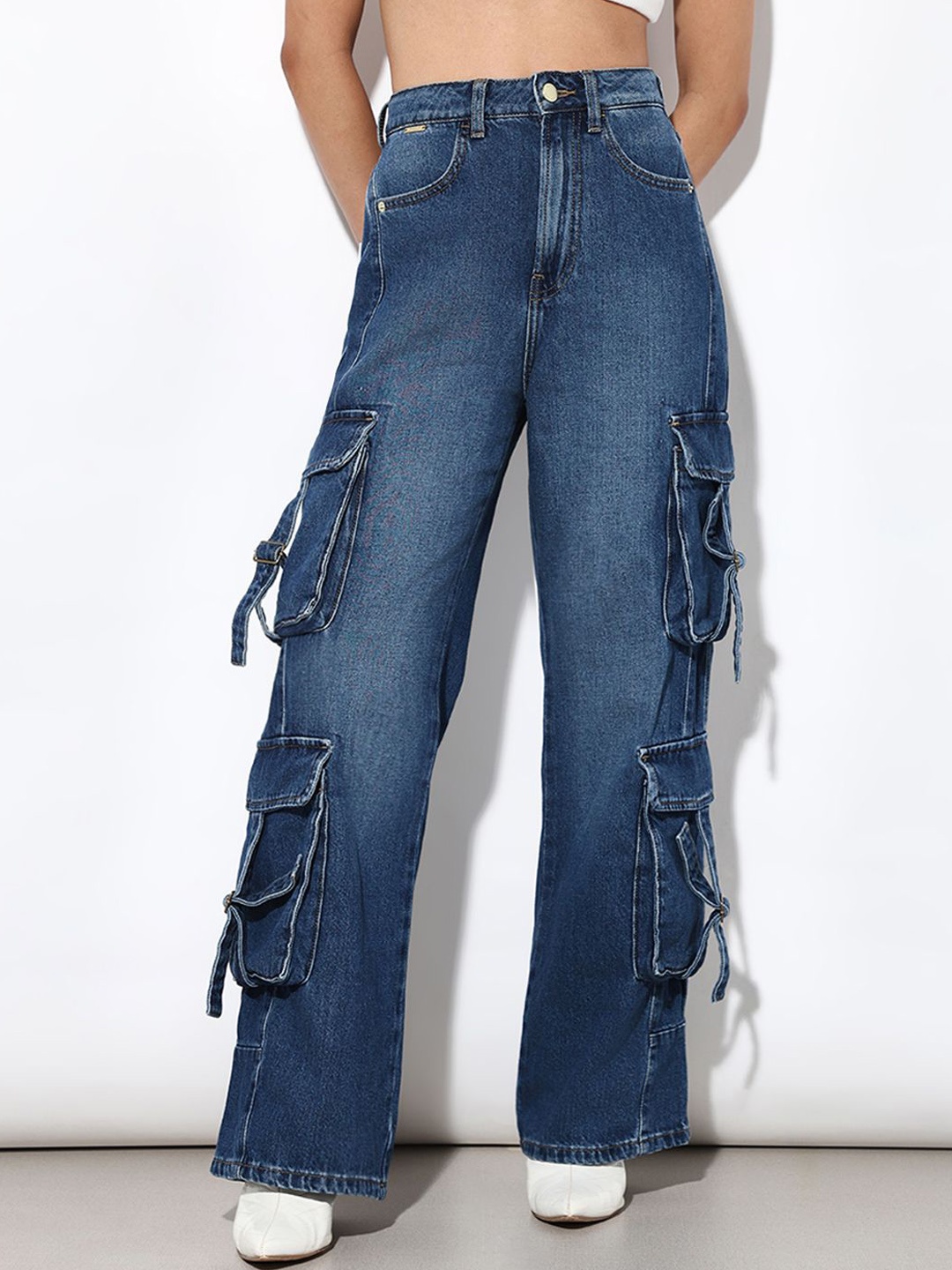 

ONLY Women Cotton Light Fade Cargo Jeans, Blue