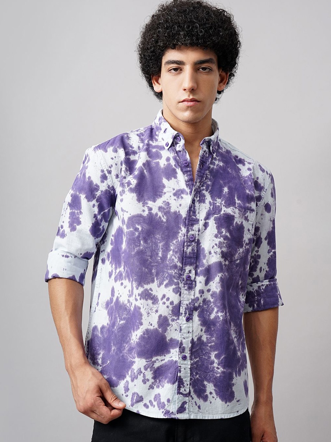 

British Club Men Comfort Button-Down Collar Dyed Cotton Casual Shirt, Purple