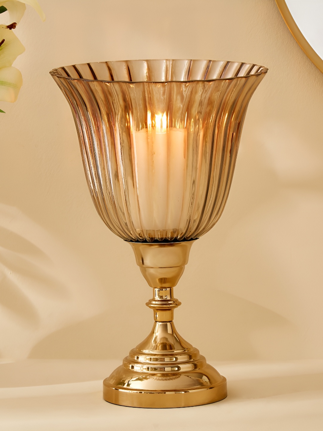 

Home Centre Heritage Renew Jive Gold-Toned Metal Hurricane Candle Holder