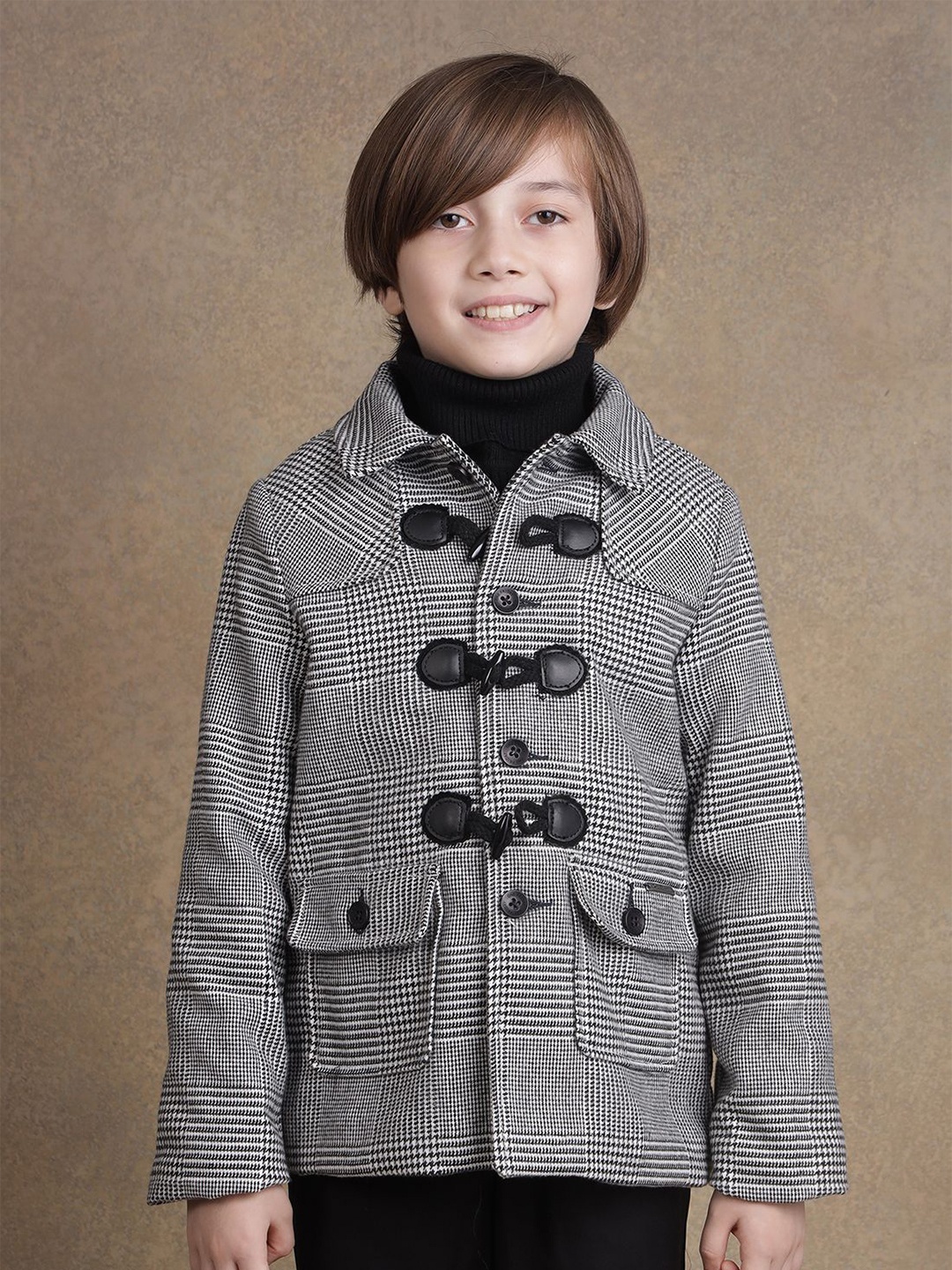 

One Friday Boys Spread Collar Striped Casual Open Front Jacket, Black