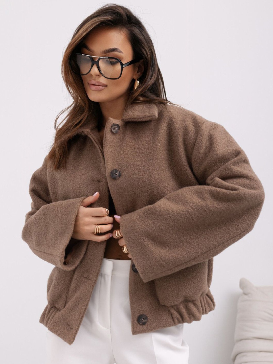 

StyleCast x Revolte Open Front Crop Shrug, Khaki